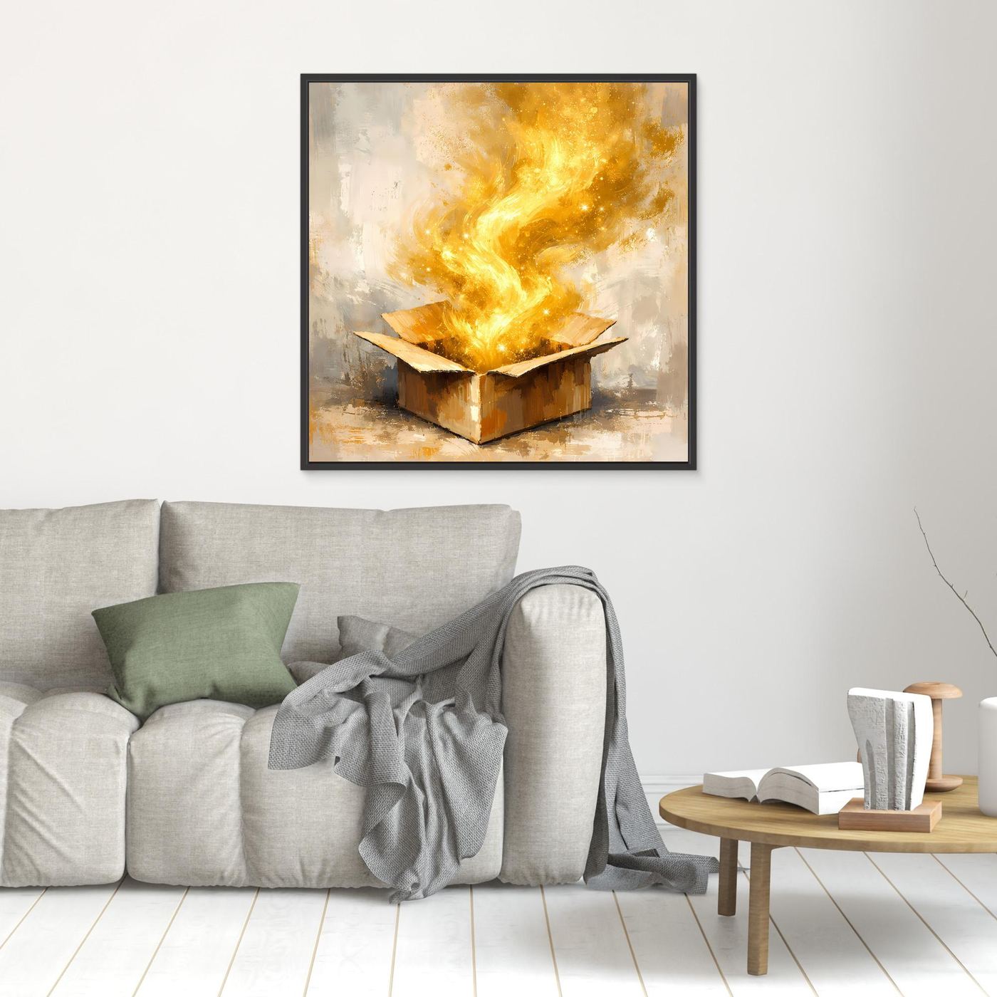 Premium Leinwand Magisches Leuchten aus der Box | Abstraktes Fantasy Wandbild Goldglorie