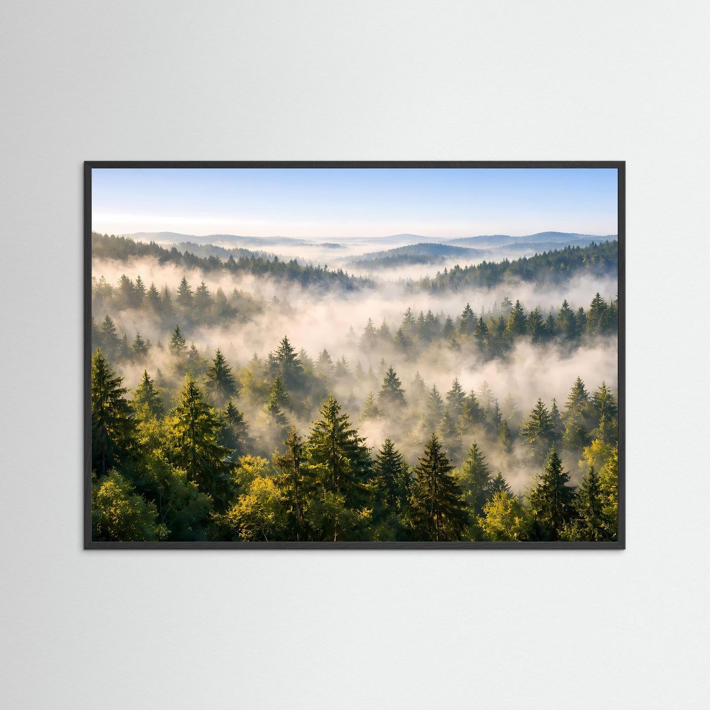 Mystischer Nebelwald im Morgenlicht | Panorama Natur Poster Querformat