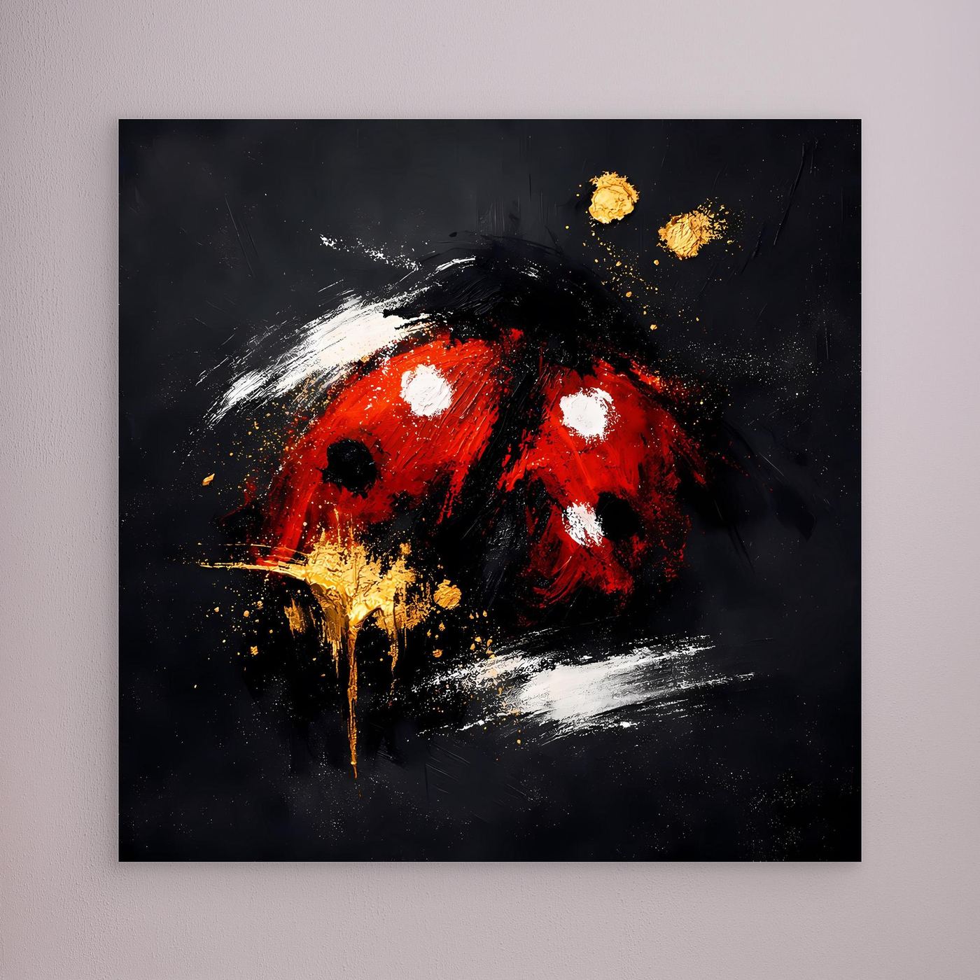 Leinwand Abstrakter Marienkäfer in Rot und Gold | Modernes Tier Wandbild