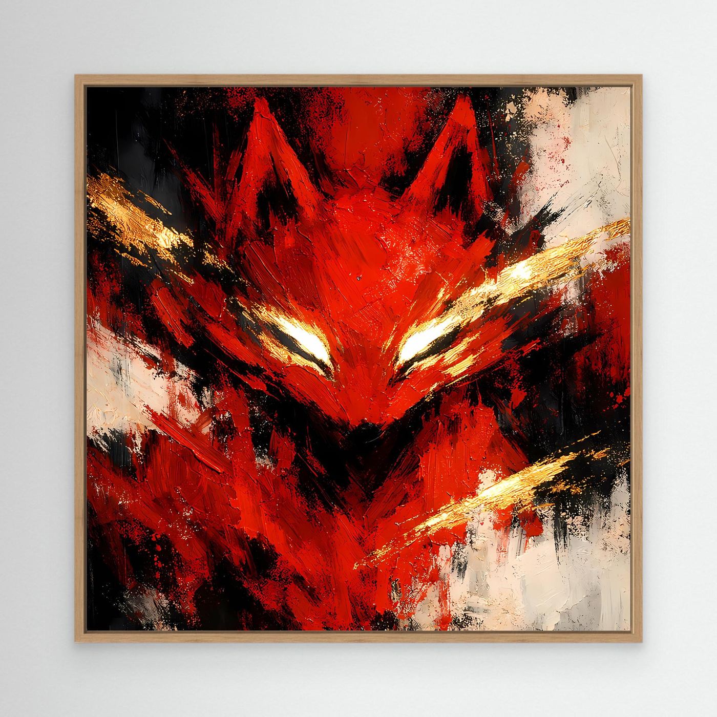 Leinwand Mystischer Kitsune Fuchs in Rot | Abstraktes Japanisches Mythologie Wandbild