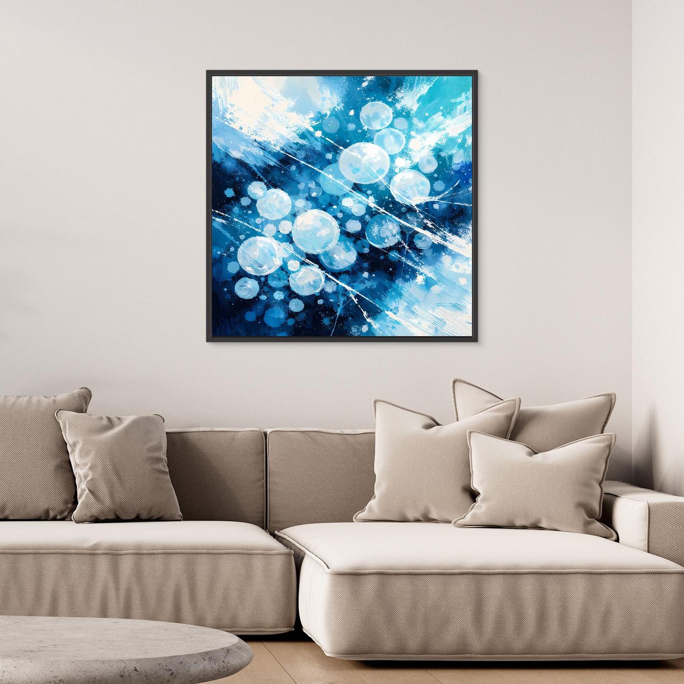 Leinwand Eingefrorene Luftblasen im Eis | Abstraktes Natur Winter Wandbild