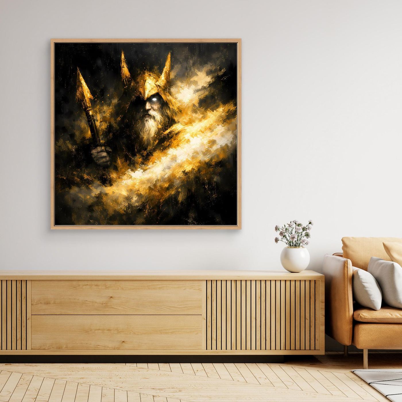 Leinwand Goldener Odin Nordischer Gott | Abstraktes Wikinger Wandbild Modern