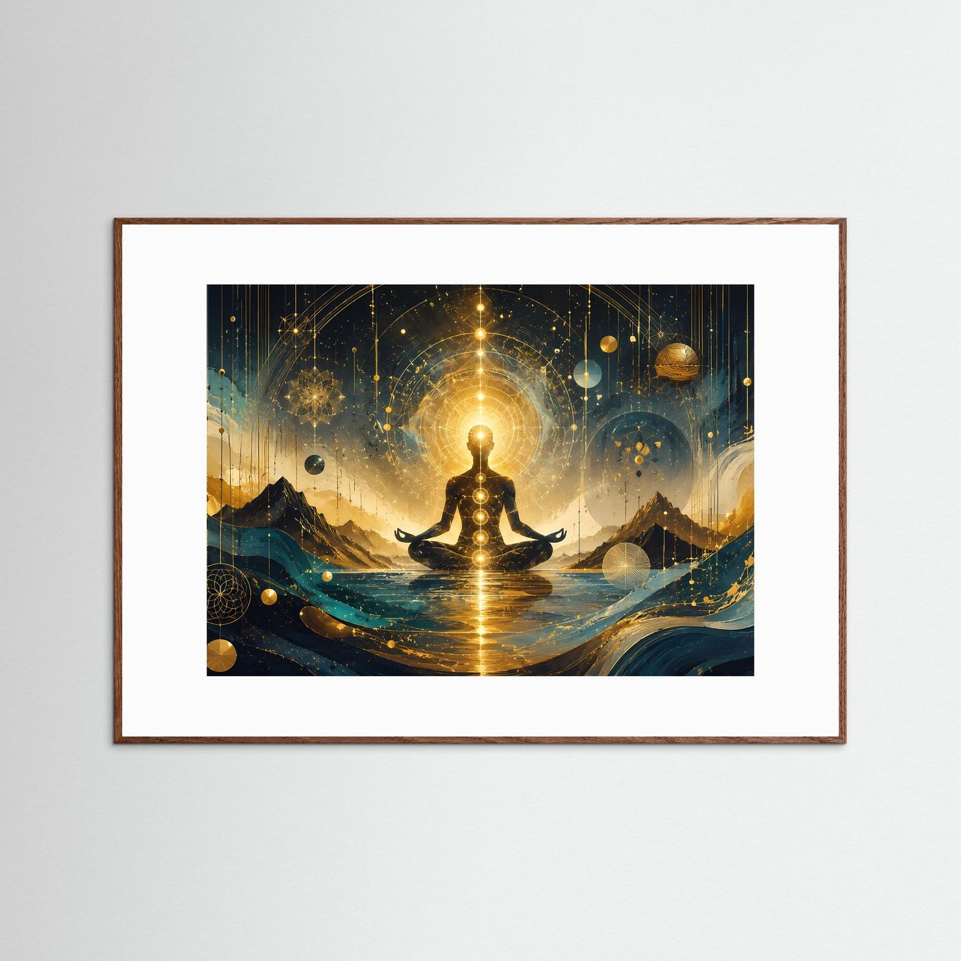 Meditation & Chakren in Gold | Spirituelle Energie & Heilige Geometrie Wandkunst
