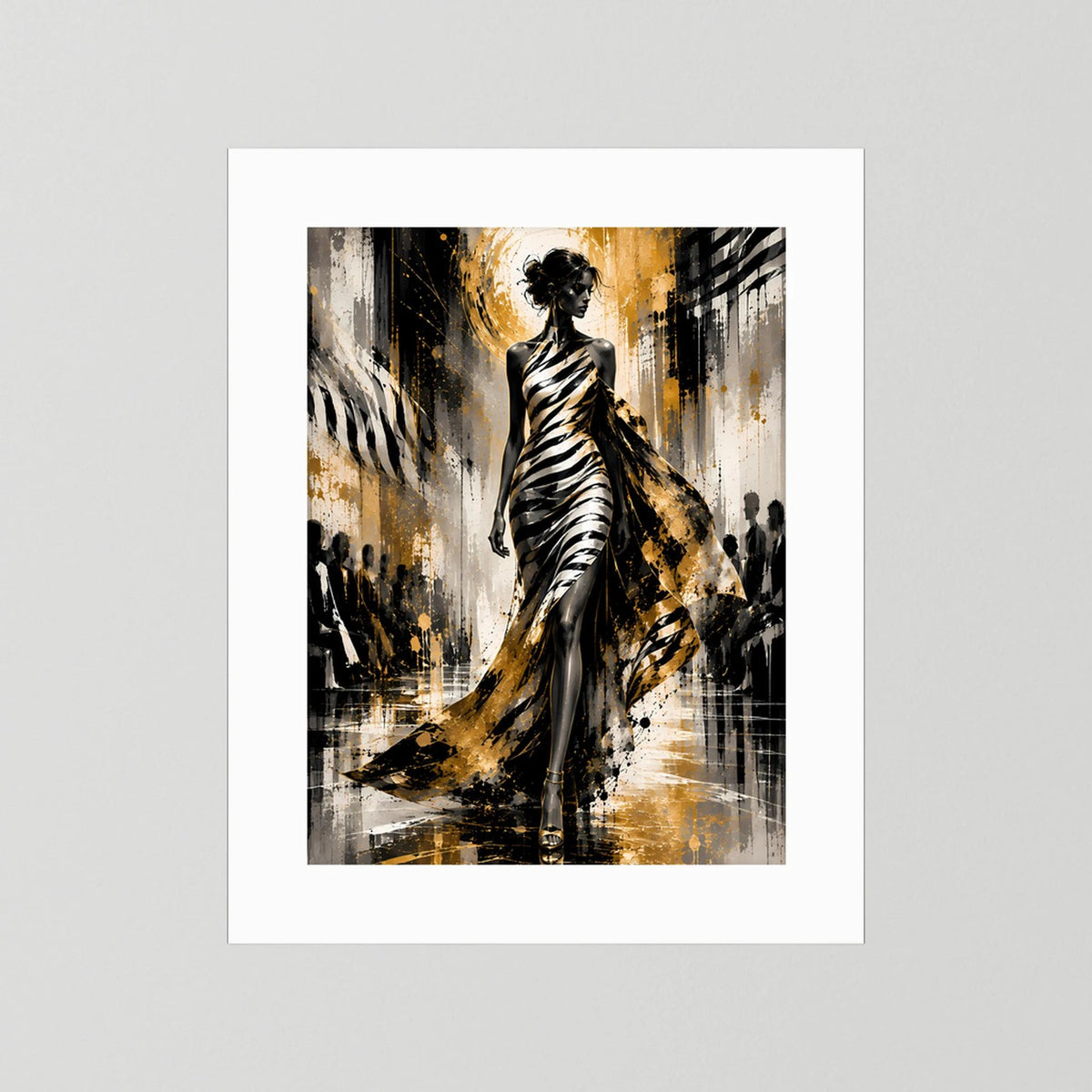 Elegante Frau in Gold & Schwarz | Abstrakte Fashion Kunst | Poster Hochformat