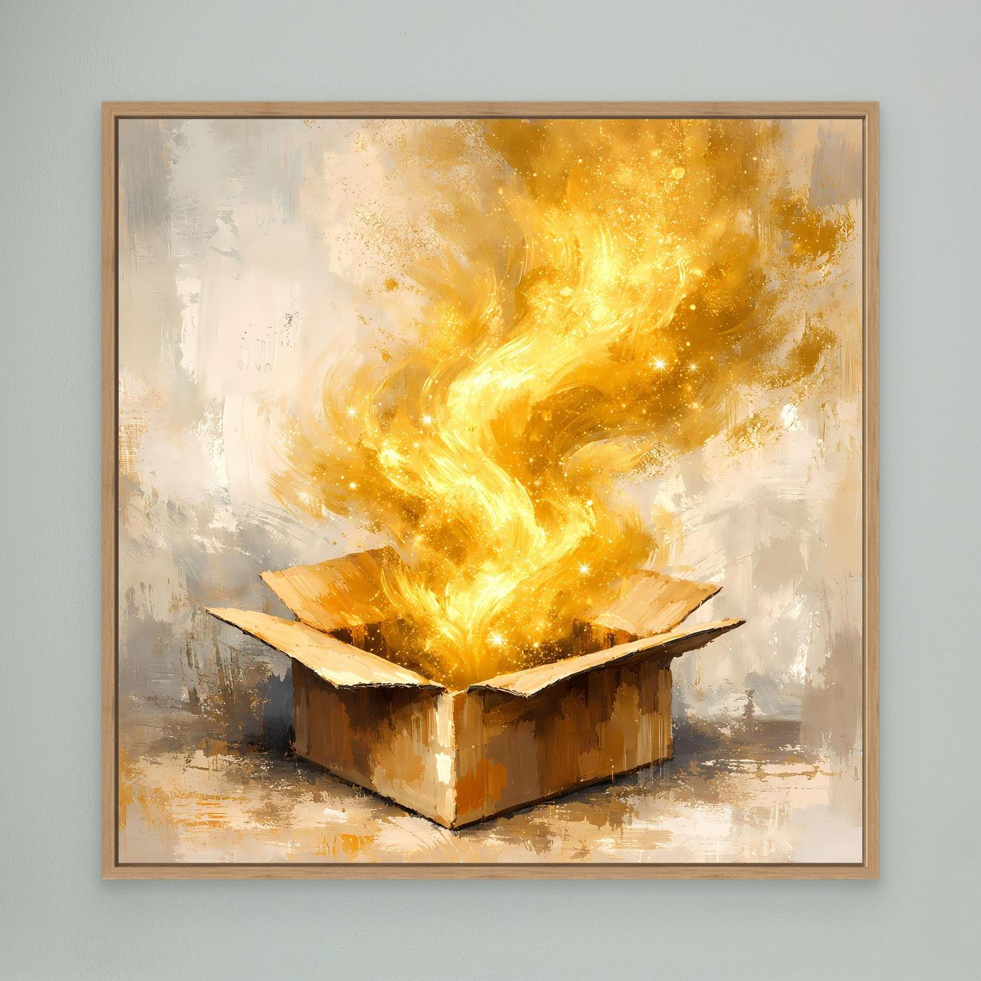 Premium Leinwand Magisches Leuchten aus der Box | Abstraktes Fantasy Wandbild Goldglorie