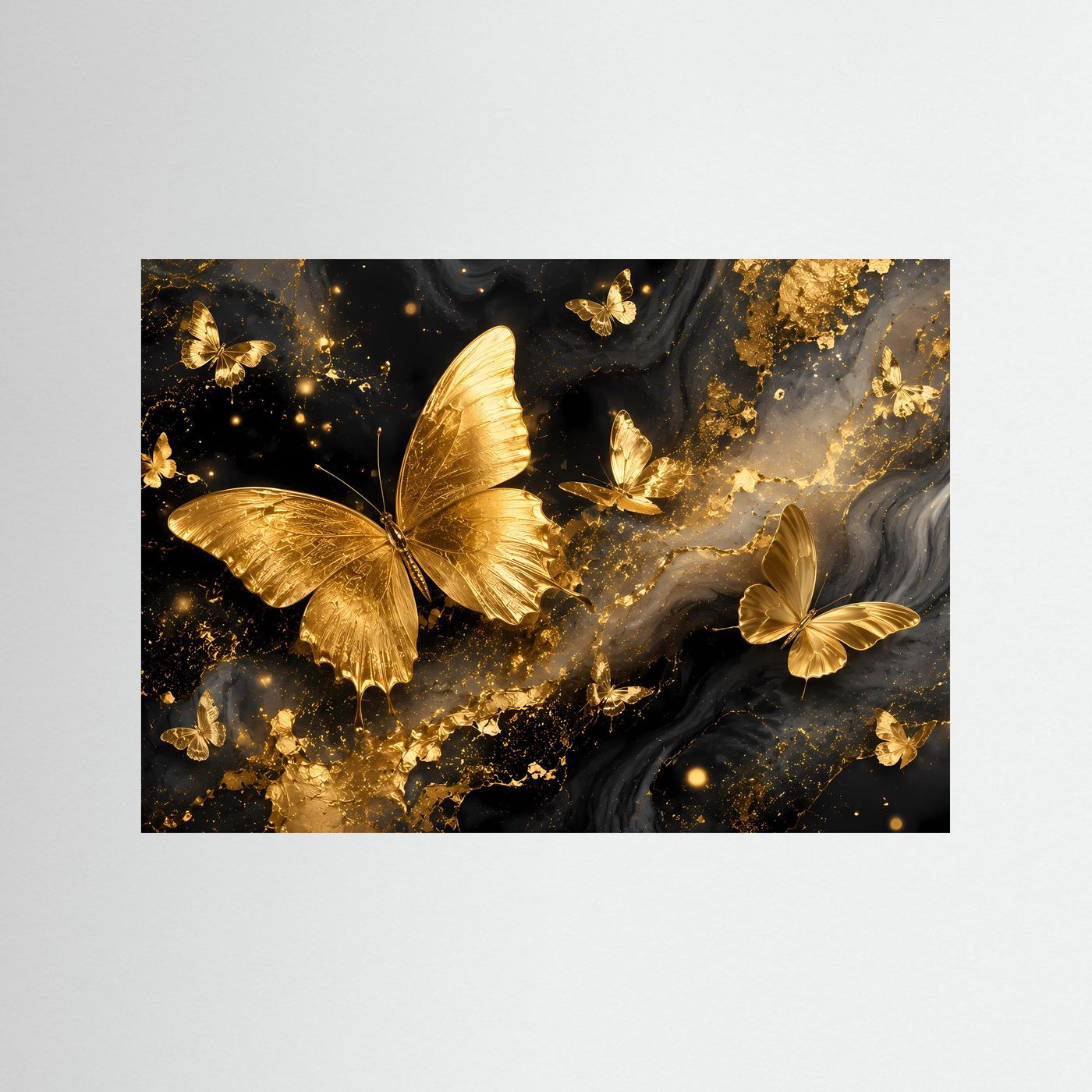 Goldene Schmetterlinge Poster | Luxuriöse Schmetterling Wandkunst in Gold | Abstrakte Schwarz Gold Kunst | Elegantes Premium Leinwandbild | Moderne Wall Art