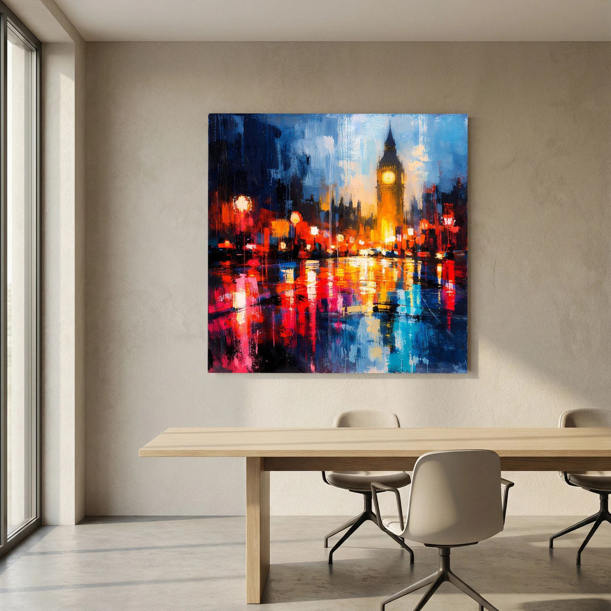 Leinwand Abstraktes Big Ben London Gemälde | Modernes Urbanes Wandbild bei Nacht