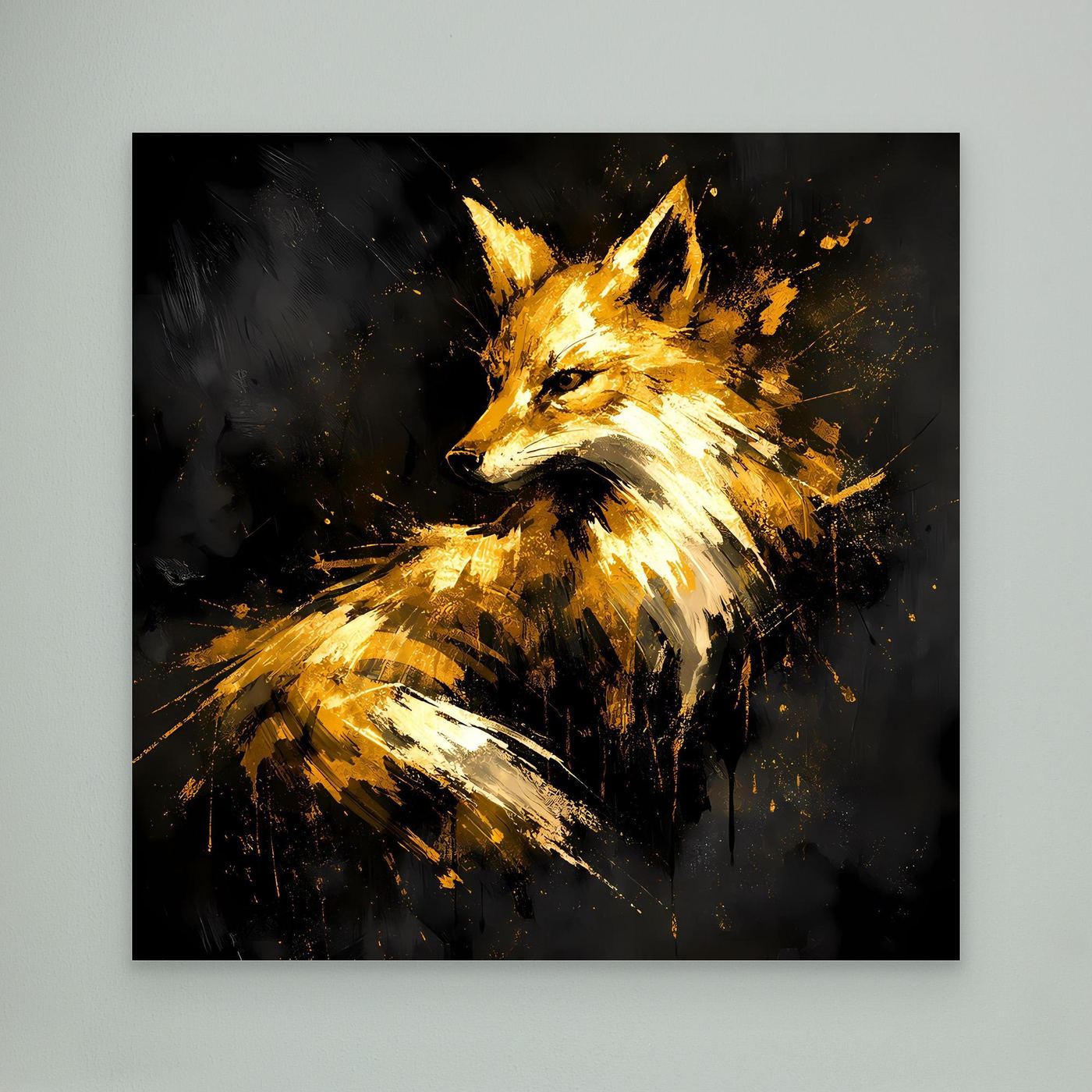 Leinwand Majestätischer Fuchs in Gold und Schwarz | Modernes Abstraktes Wildtier Wandbild