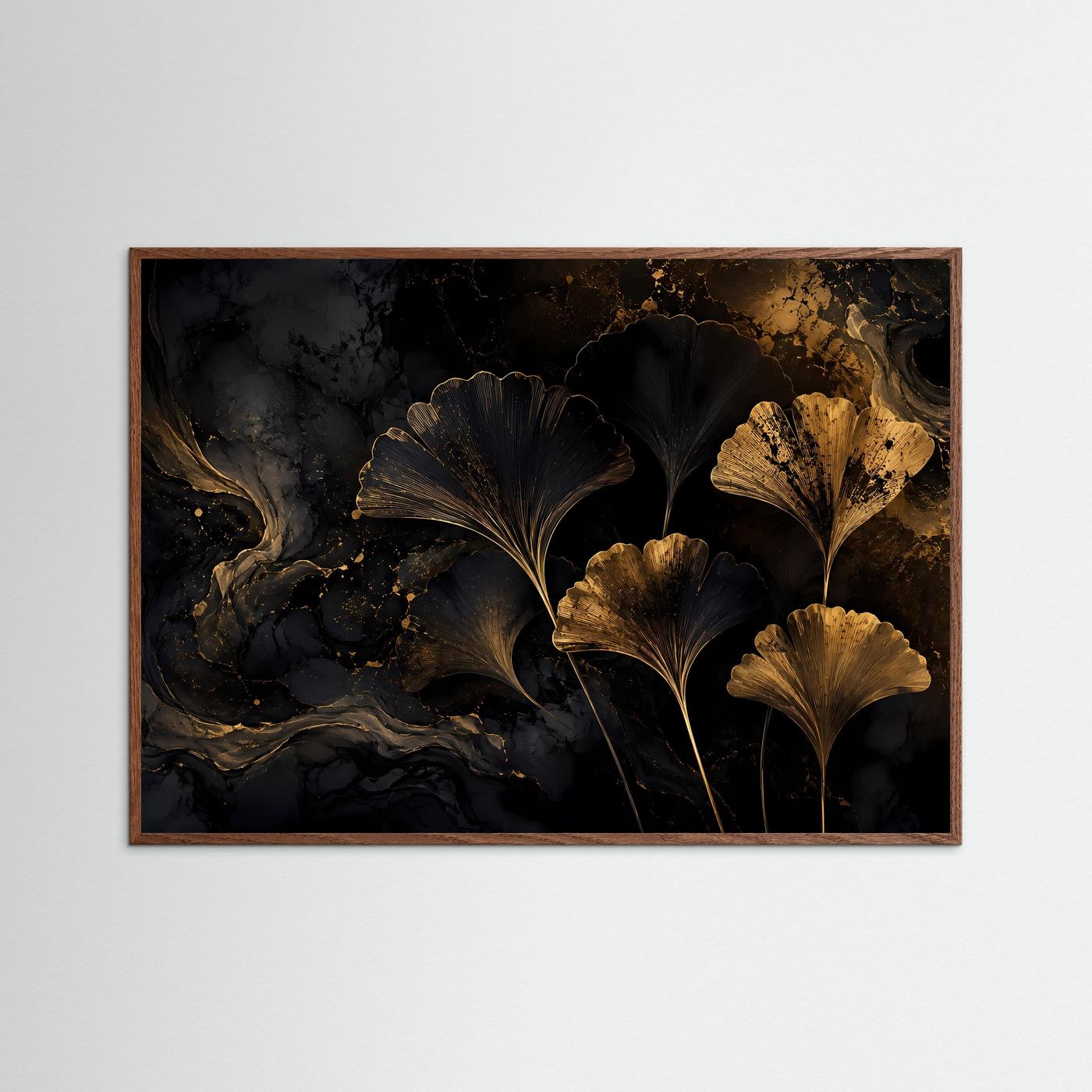 Ginkgo Poster Gold Schwarz | Abstrakte Botanische Wandkunst | Elegante Ginkgo Blätter | Luxuriöses Leinwandbild | Moderne Fine Art | Gold Wanddeko