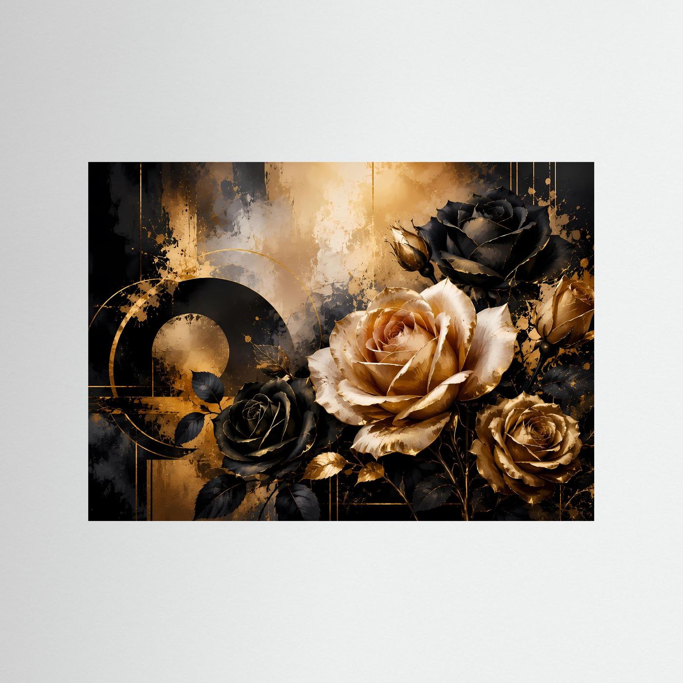Rosen Poster Querformat | Elegante Blumen in Schwarz, Gold & Creme