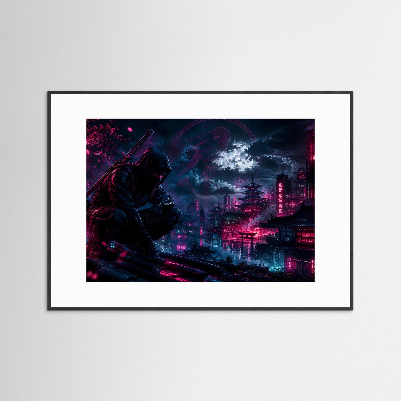 Neon Ninja bei Nacht | Futuristisches Japan in Pink & Blau