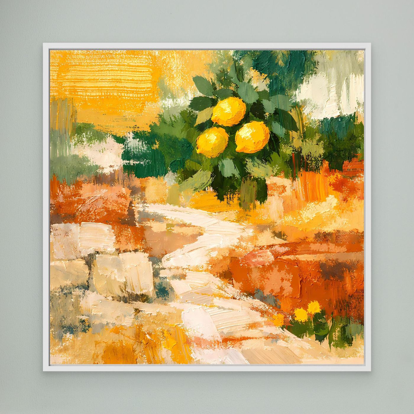 Leinwand Mediterraner Zitronenzweig im Sonnenlicht | Abstraktes Stillleben Wandbild