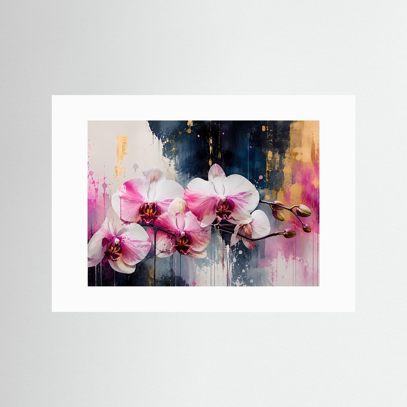 Elegante Rosa Orchideen in Gold | Modernes Florales Wandbild Querformat