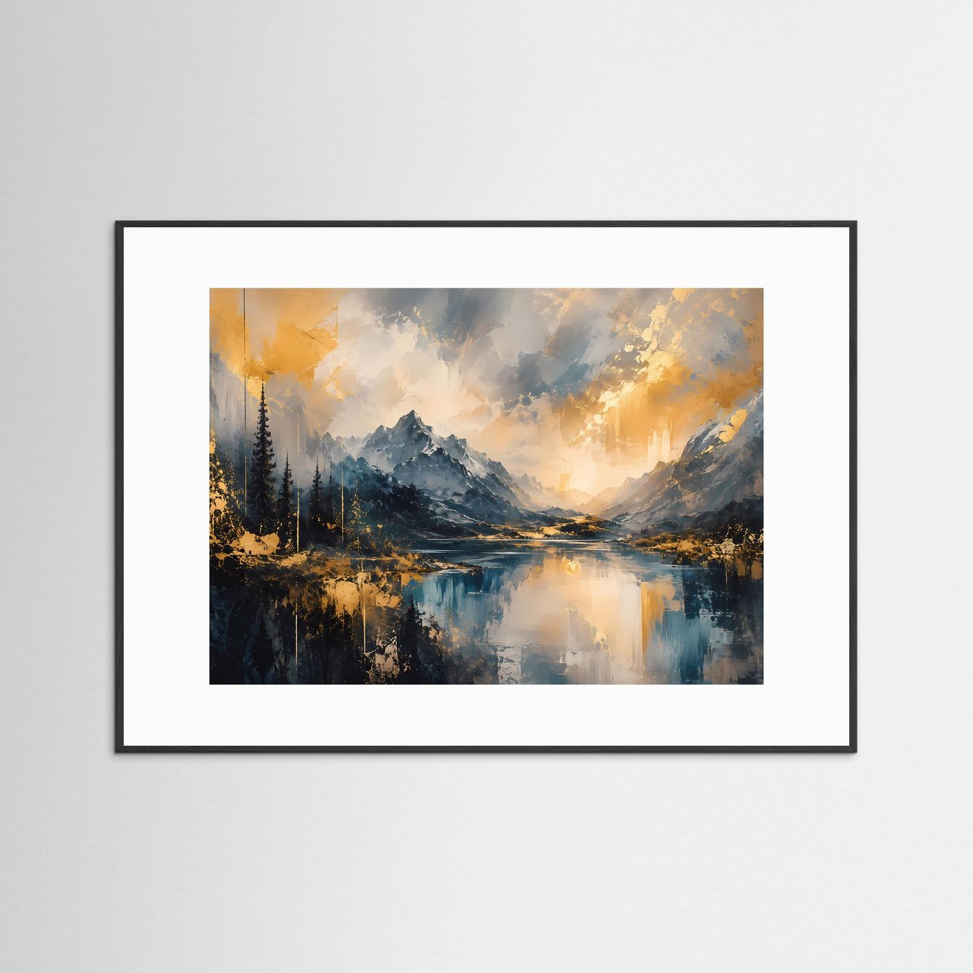 Abstrakte Berglandschaft in Blau & Gold | Modernes Natur Kunst Poster