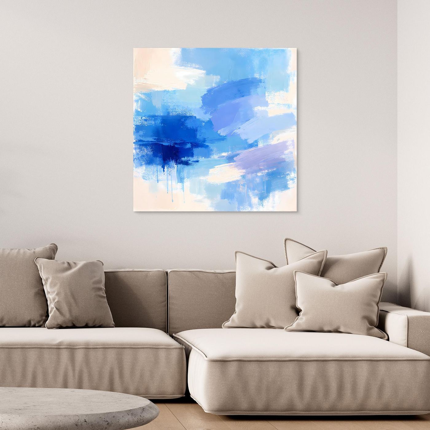 Leinwand Abstrakte Blaue Pinselstriche | Modernes Minimalistisches Wandbild Meer