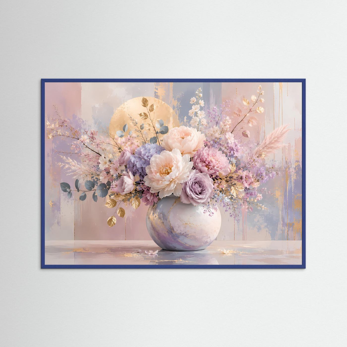 Blumenstrauß Poster Pastell | Elegante Pfingstrosen & Rosen in Vase | Florale Wandkunst | Modernes Blumenbild | Leinwand | Premium Wall Art