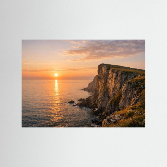 Küstenposter im Querformat: Sonnenuntergang an der Steilklippe über dem Meer, ohne Rahmen