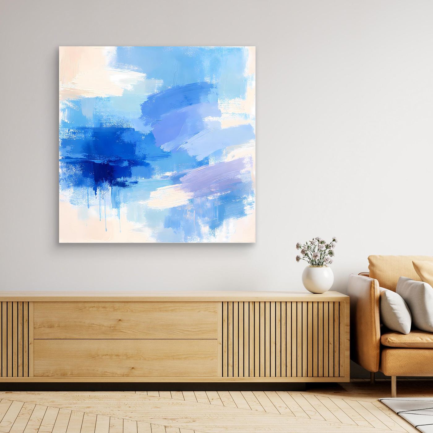 Leinwand Abstrakte Blaue Pinselstriche | Modernes Minimalistisches Wandbild Meer