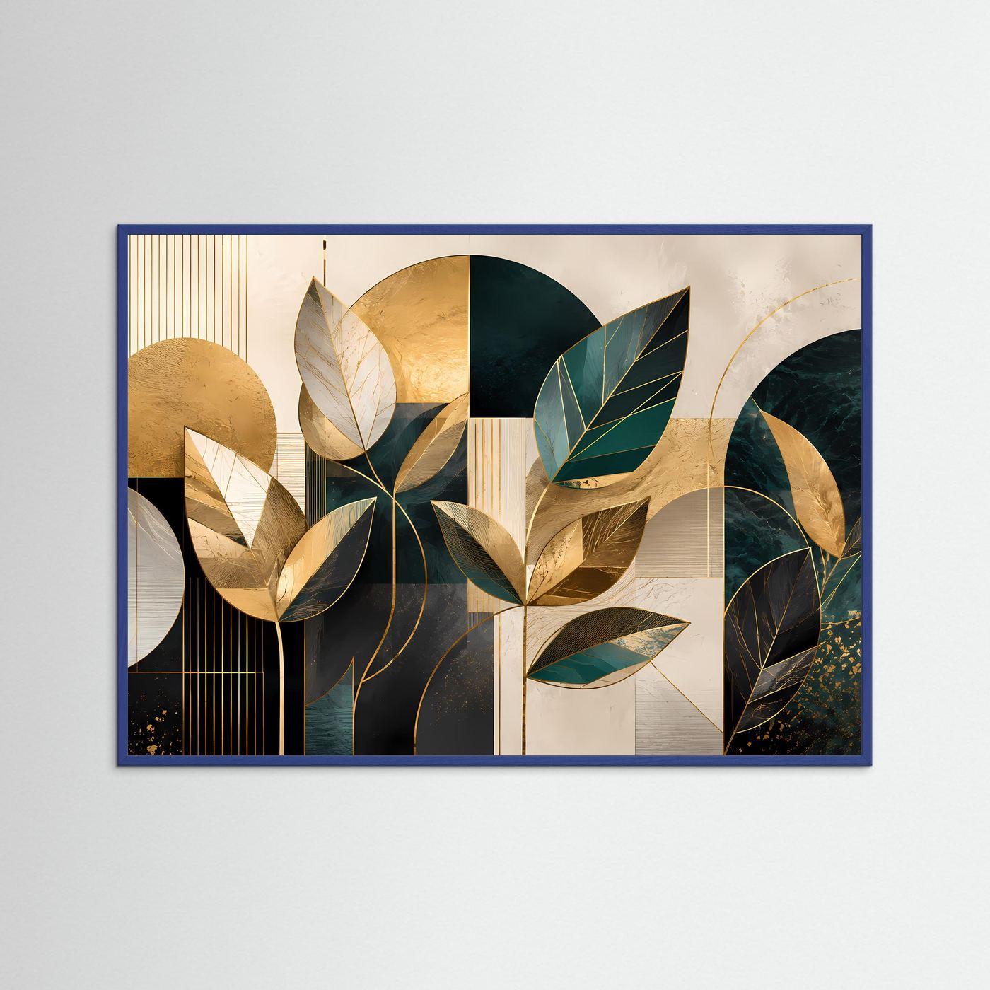 Abstrakte Blätter Poster | Moderne Botanische Geometrie Wandkunst | Gold Grün Beige | Minimalistische Premium Leinwand | Elegante Wall Art