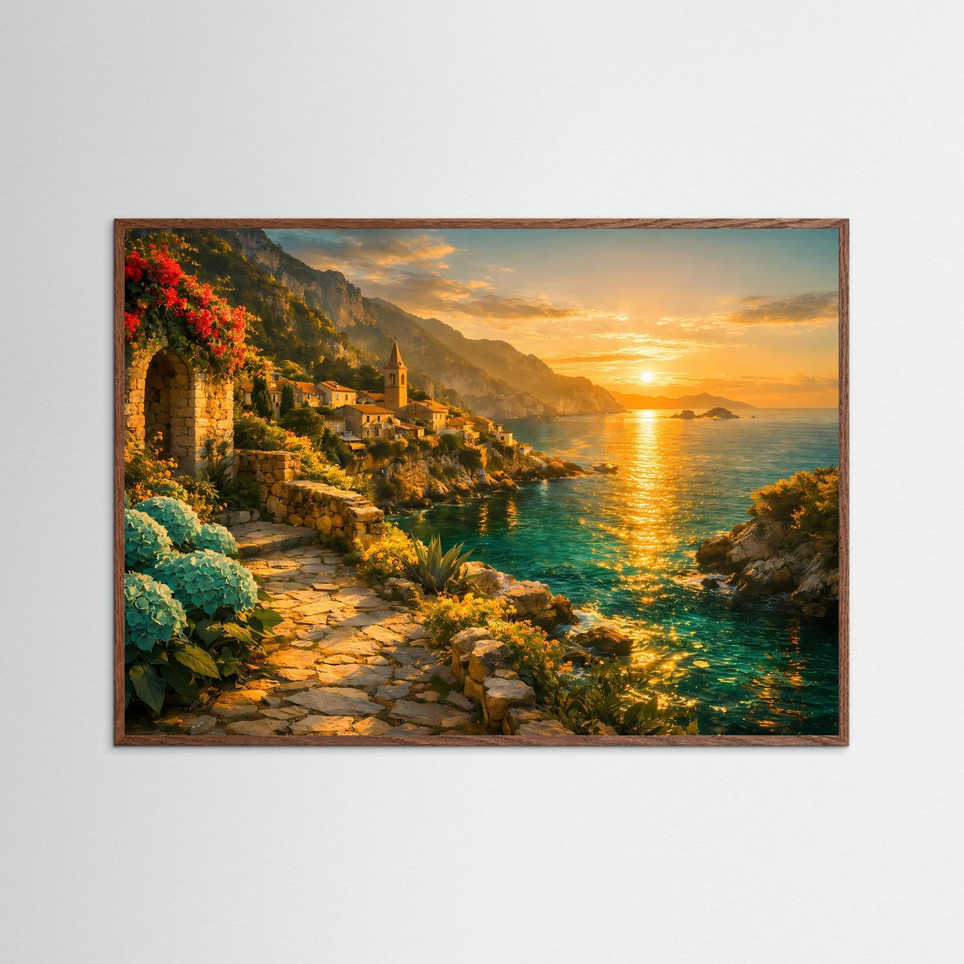 Sonnenuntergang an der Amalfitanischen Küste | Panorama Natur & Küsten Poster Querformat