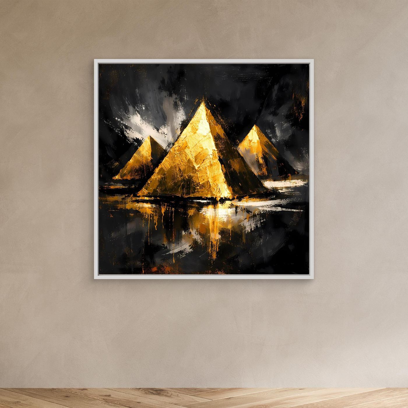 Leinwand Goldene Pyramiden von Gizeh | Abstraktes Ägypten Wandbild Modern