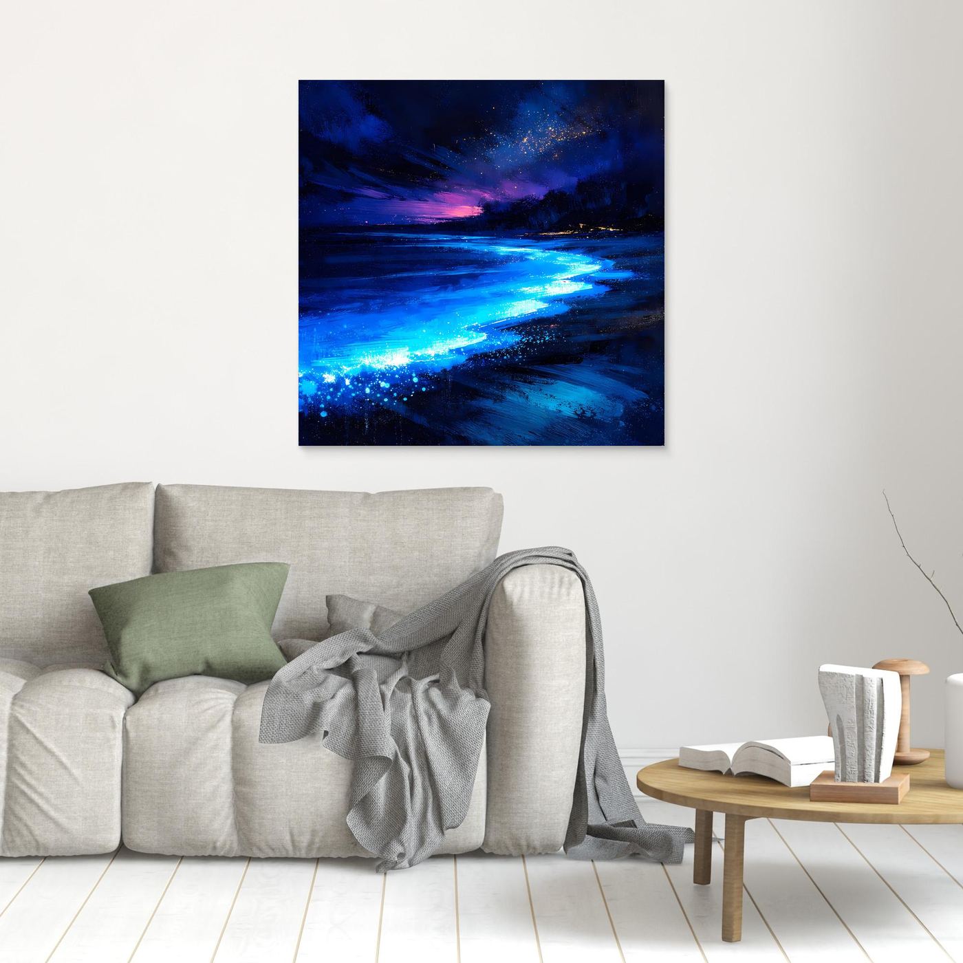 Leinwand Biolumineszierender Strand bei Nacht | Magische Wandkunst auf echter Leinwand