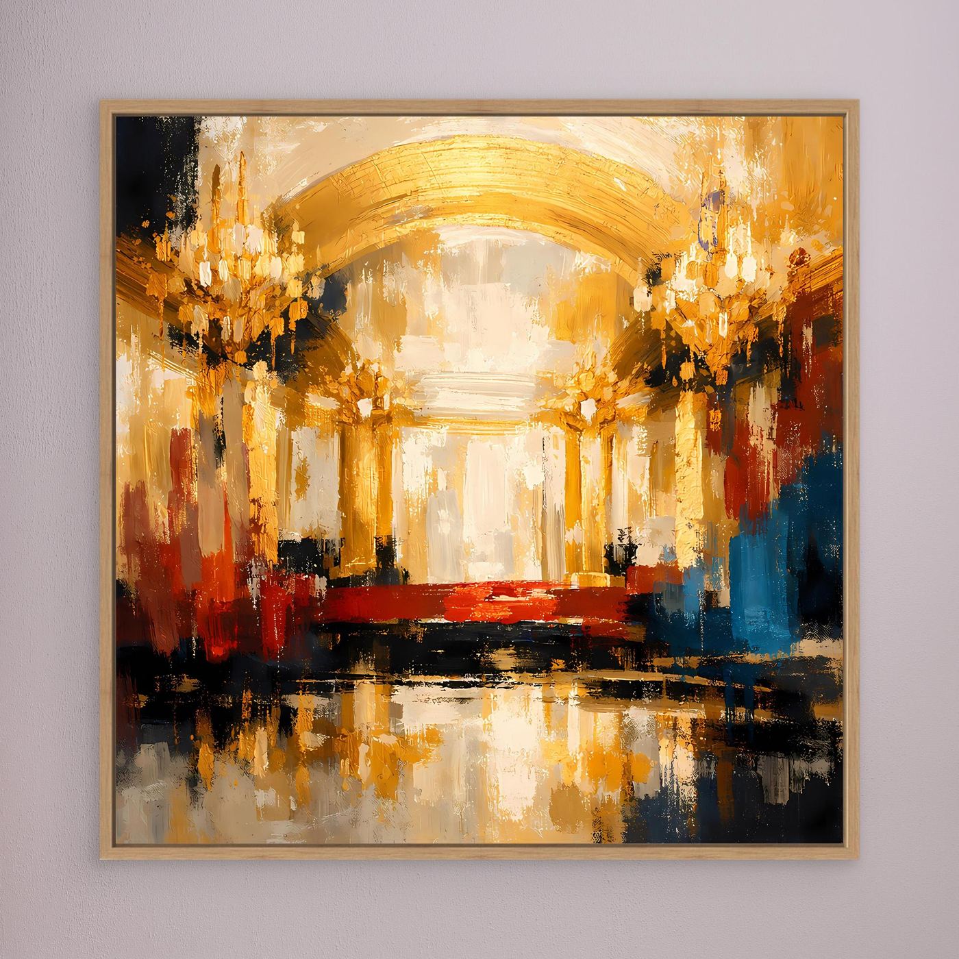 Leinwand Abstraktes Palast Saal Gemälde | Modernes Elegantes Wandbild Ballsaal Gold Rot
