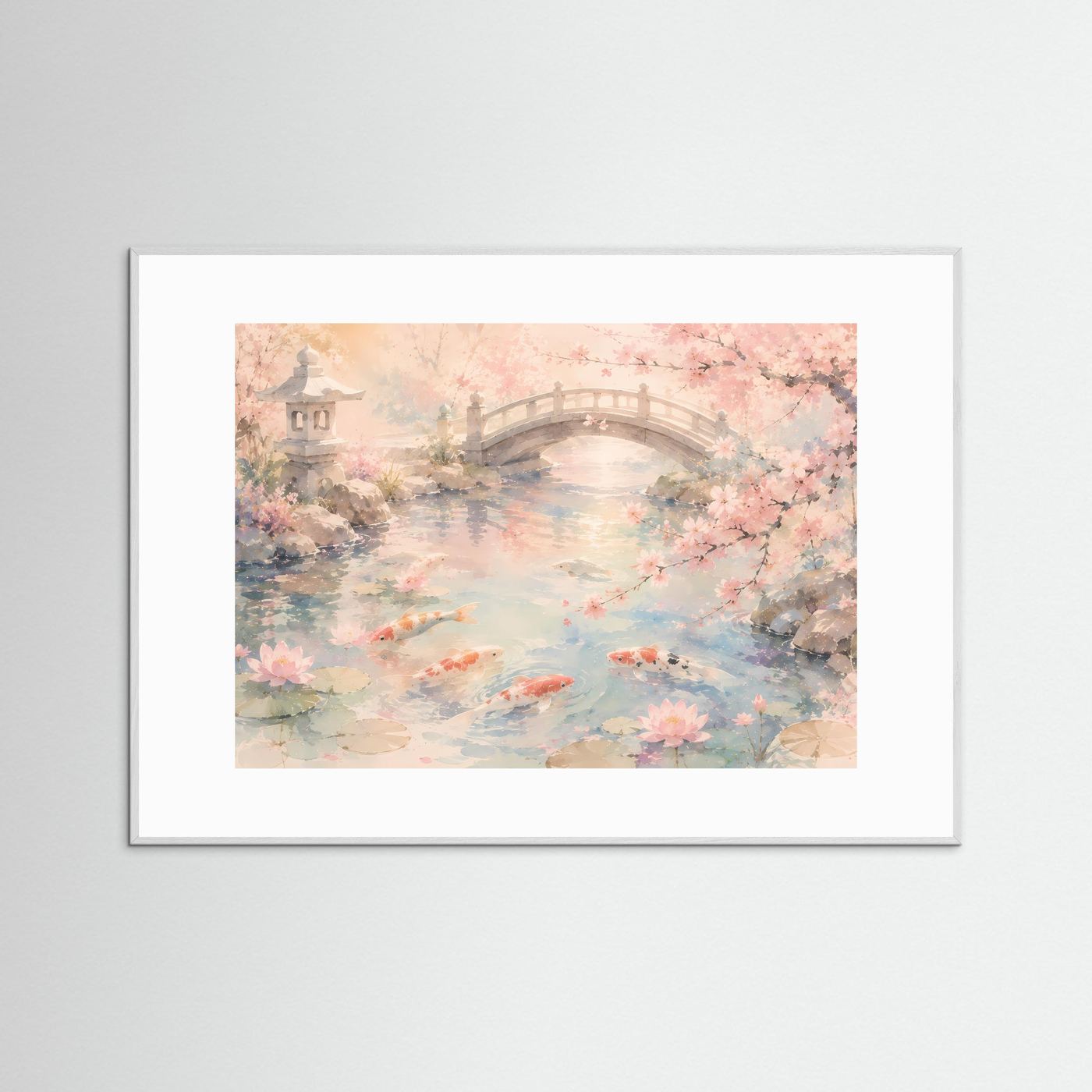 Japanischer Koi-Teich mit Kirschblüten | Zen Garten in Pastell Rosa