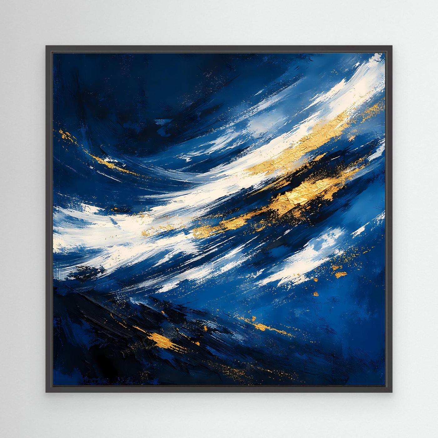 Leinwand Abstraktes Meeresgemälde in Dunkelblau und Gold | Modernes Ozean Wandbild