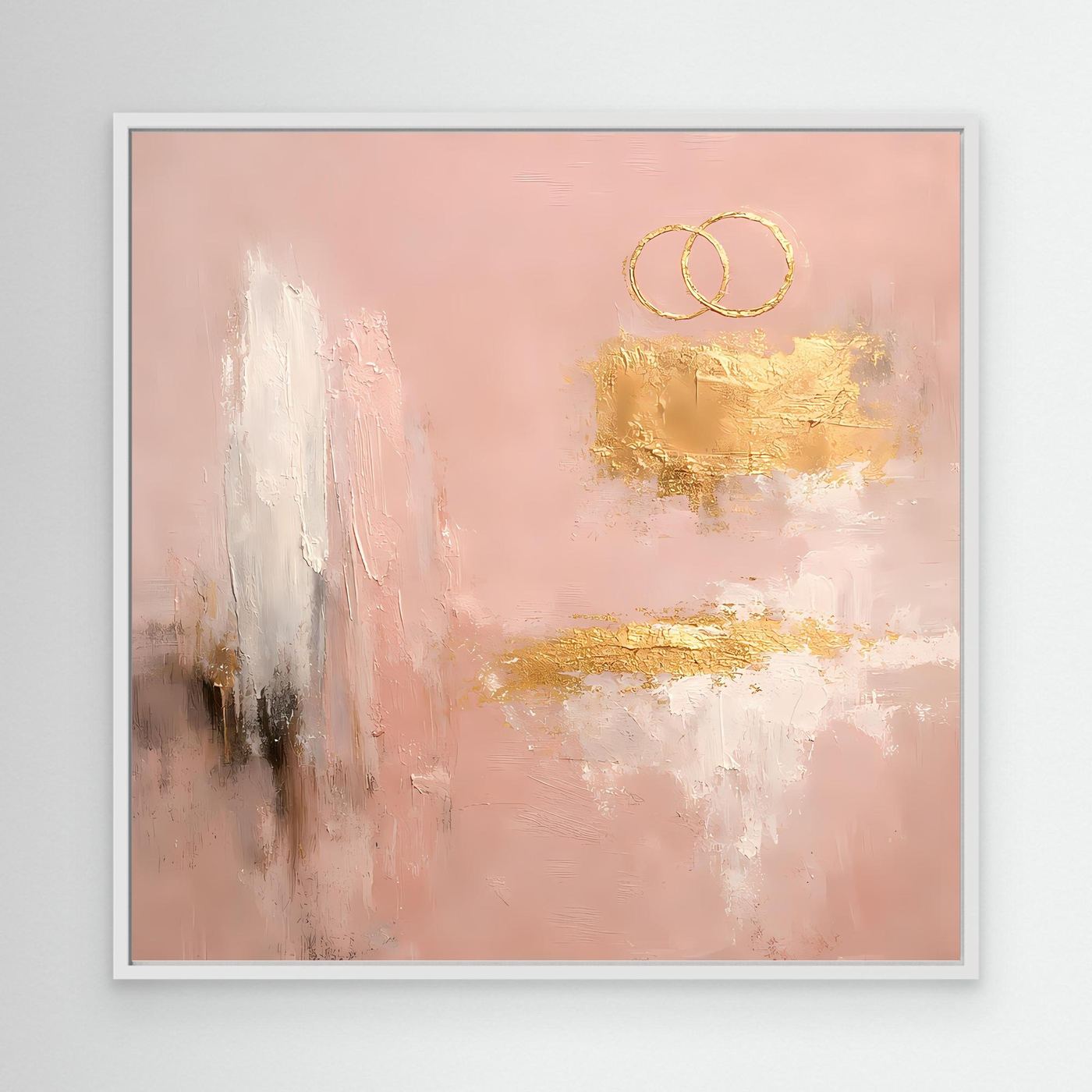 Leinwand Abstraktes Hochzeitsgemälde in Altrosa und Gold | Modernes Wandbild Eheringe