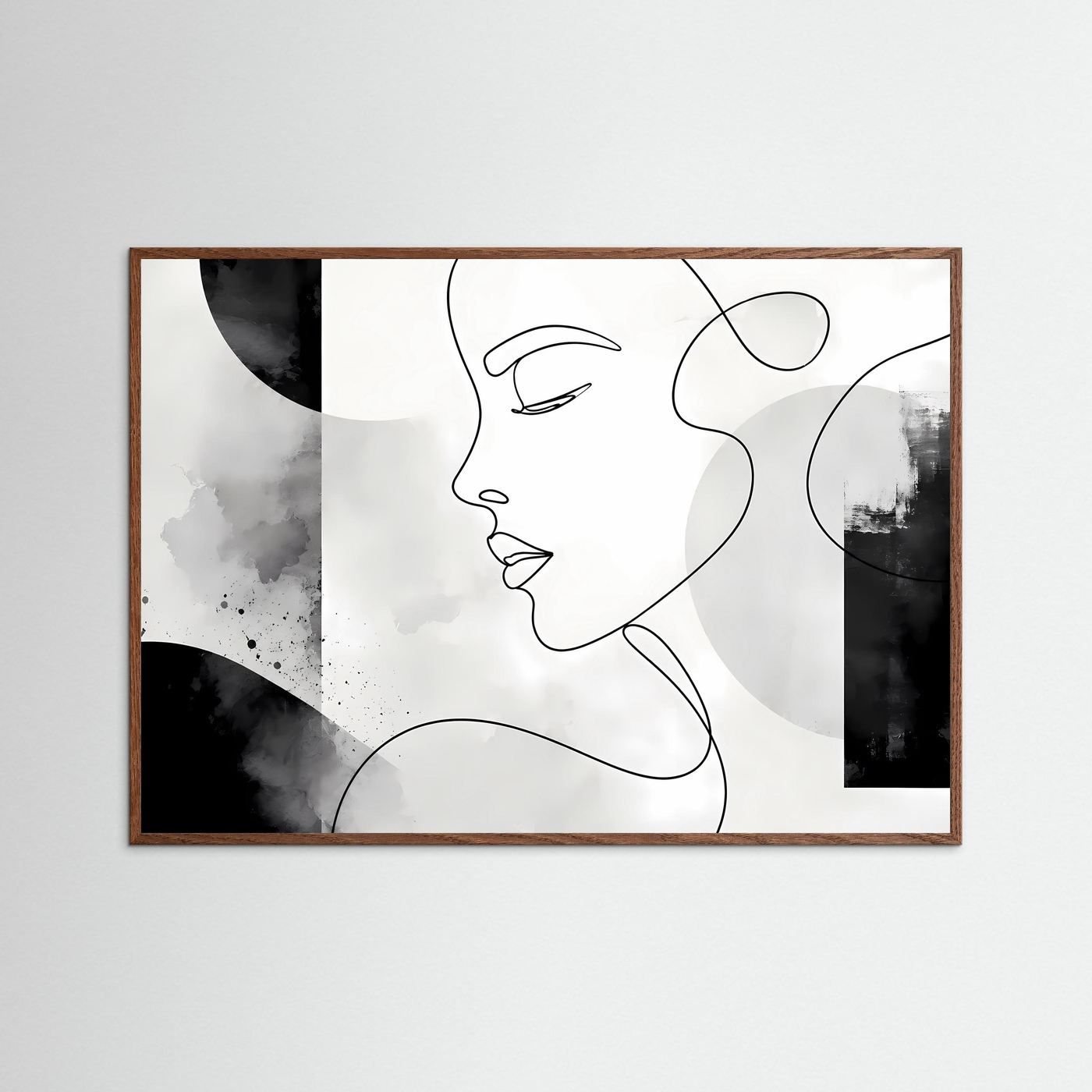 Minimalistisches One Line Gesicht Wandbild | Schwarz Weiß Line Art Poster | Modernes Frauenportrait | Skandinavische Boho Kunst | Abstrakte Leinwand