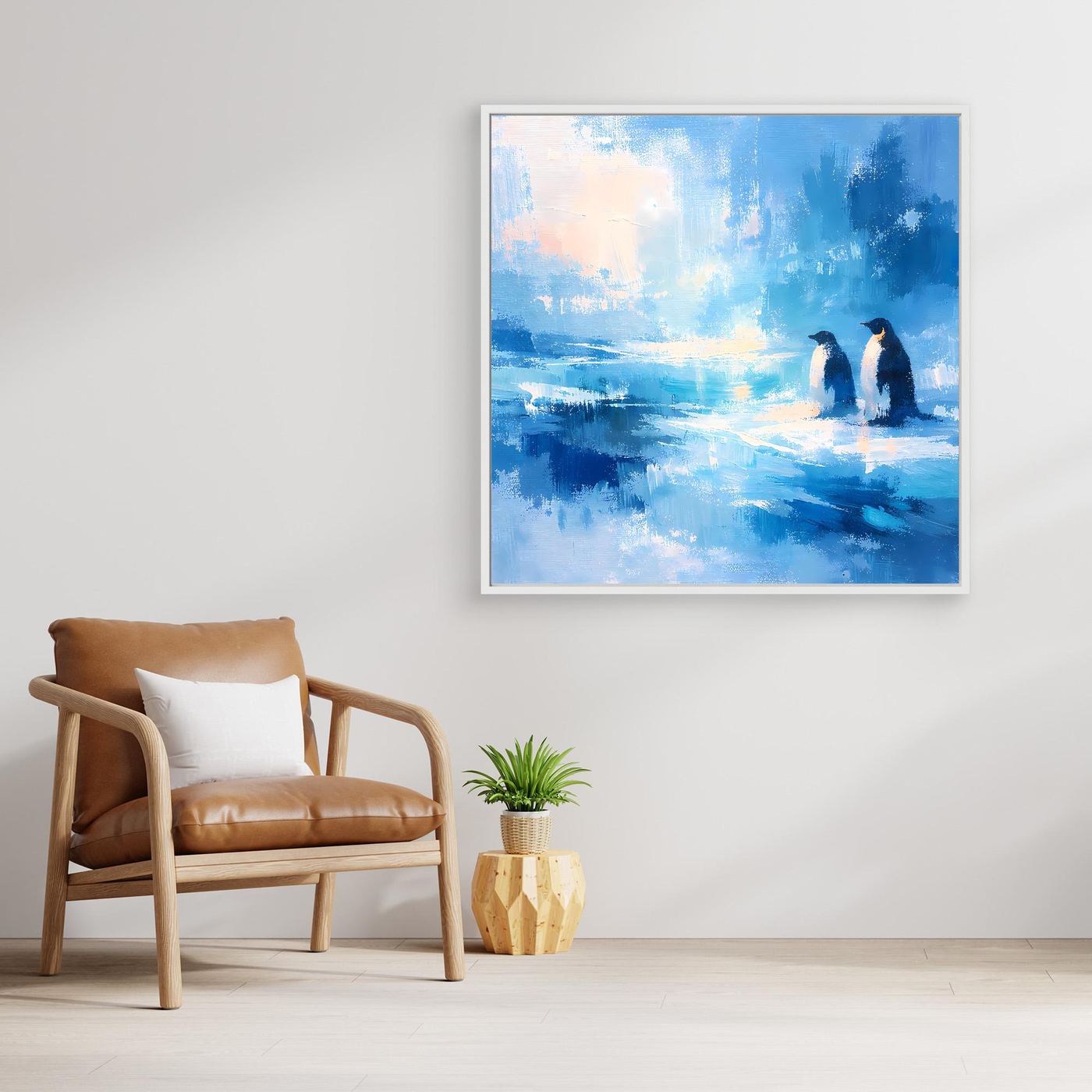 Leinwand Majestätische Pinguine im Ewigen Eis | Abstraktes Antarktis Wandbild