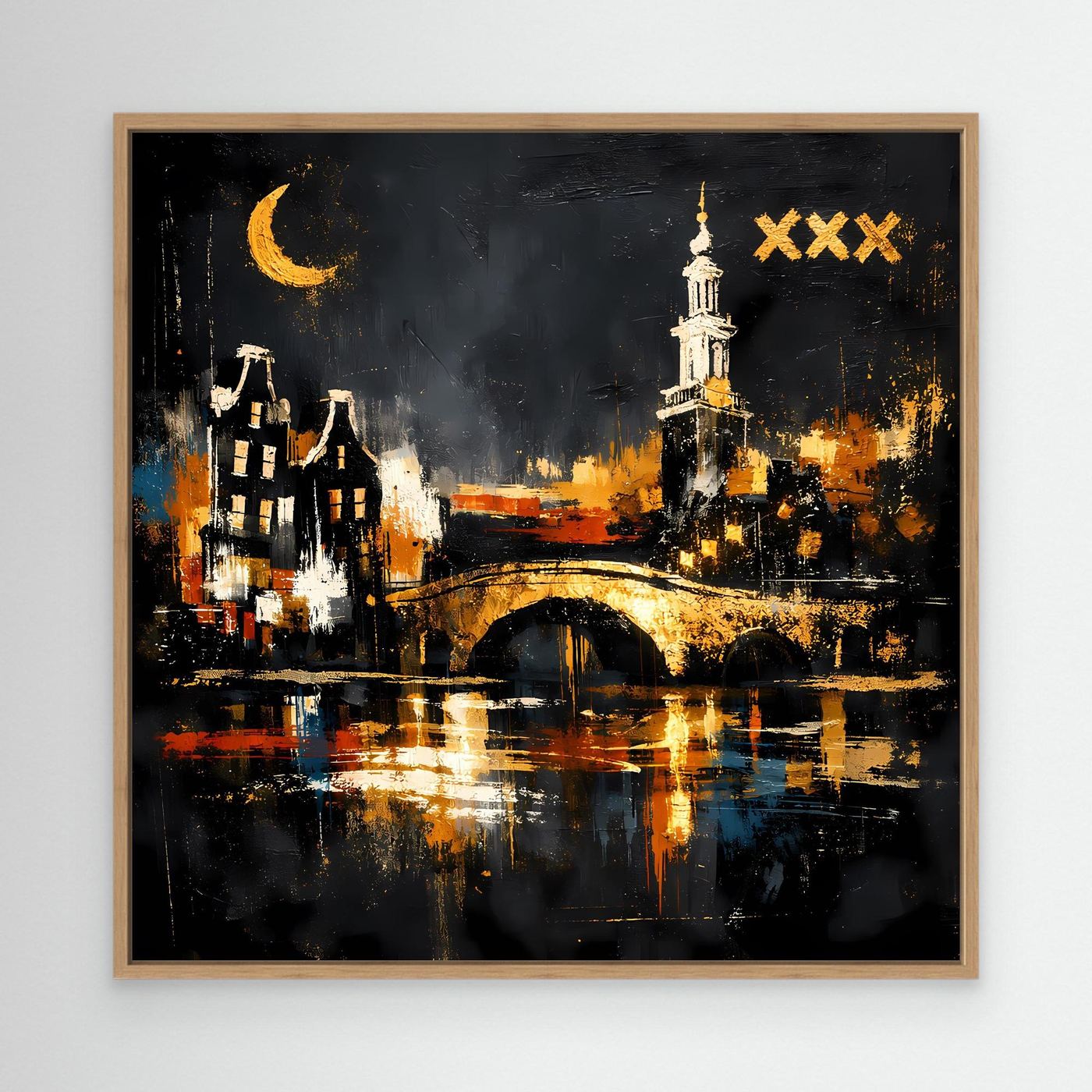 Leinwand Romantische Grachten von Amsterdam bei Nacht | Modernes Holland Wandbild