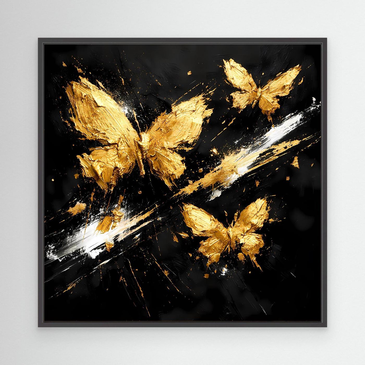 Leinwand Goldene Schmetterlinge im Flug | Abstraktes Modernes Wandbild