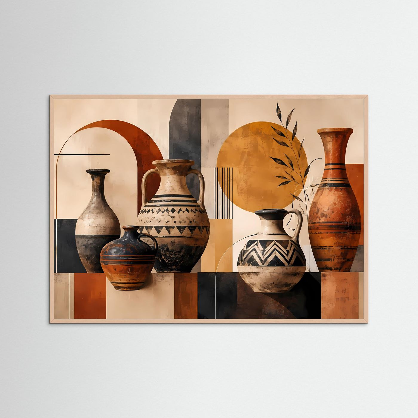 Antike Vasen in Terrakotta & Erdtönen | Abstrakte Boho Kunst Poster Querformat