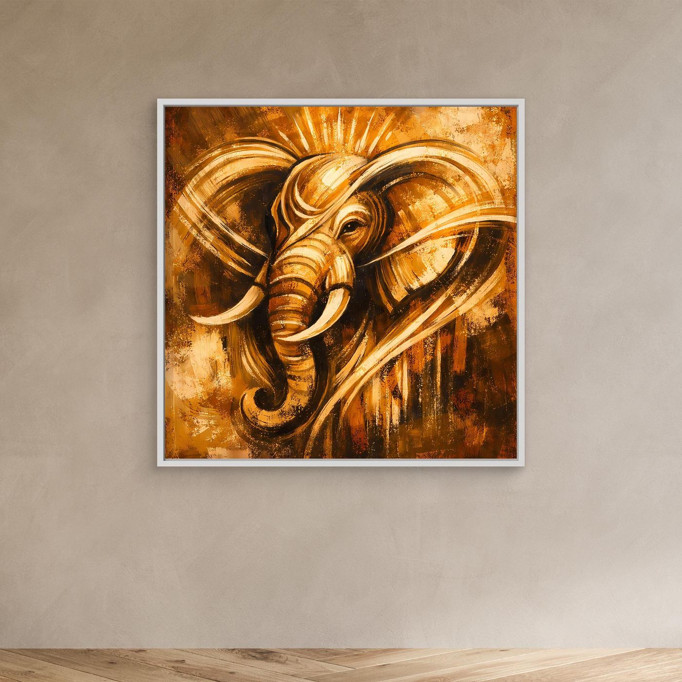 Leinwand Goldener Elefant Ganesha-Stil | Abstraktes Modern Art Tier Wandbild