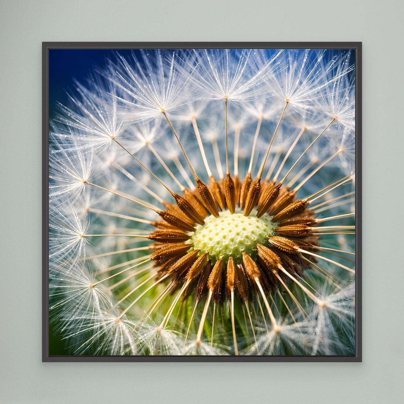 Leinwandbild mit Pusteblume im Makro, schwarz gerahmt