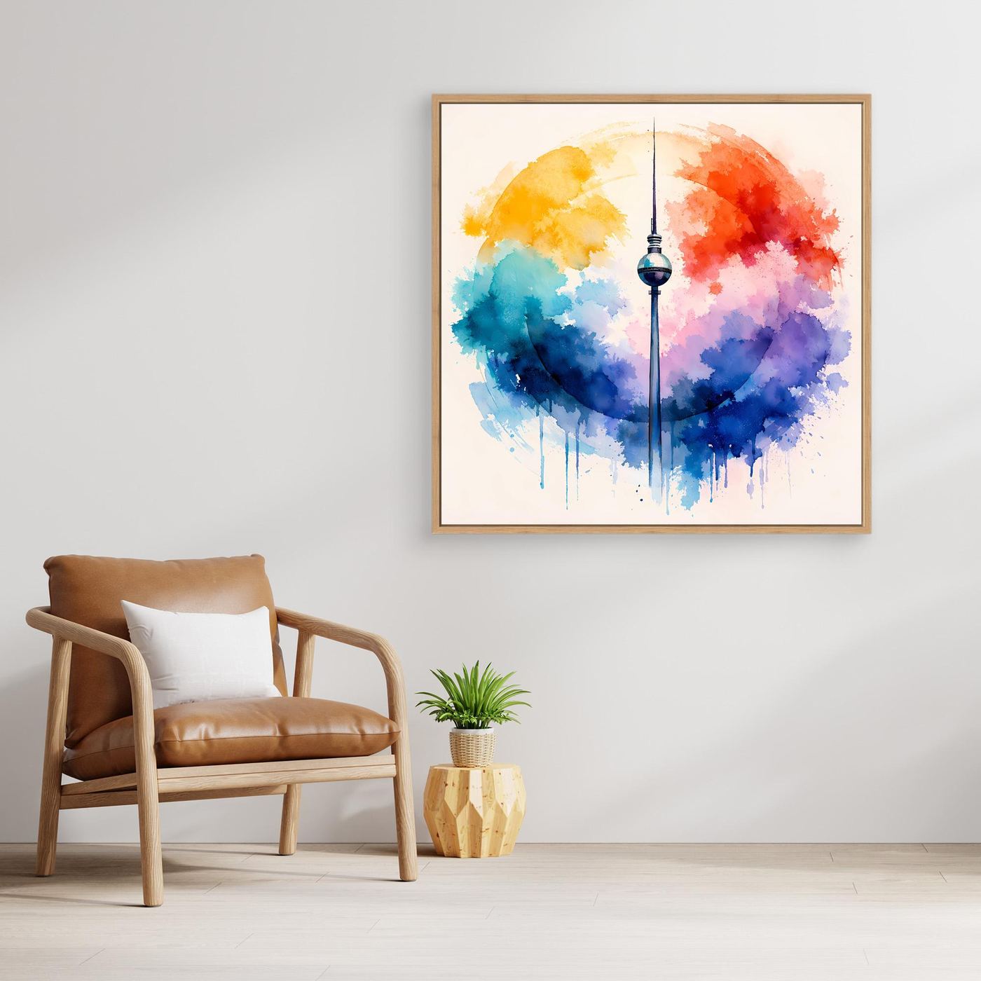 Leinwand Berliner Fernsehturm | Abstraktes Aquarell‑Wolken Wandbild