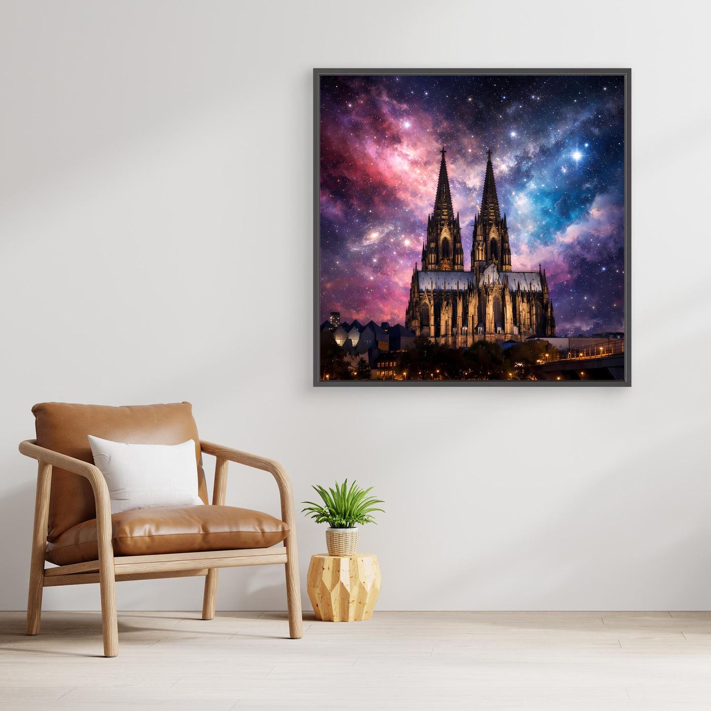Leinwand Kosmischer Kölner Dom bei Nacht | Abstraktes Galaxie Wandbild