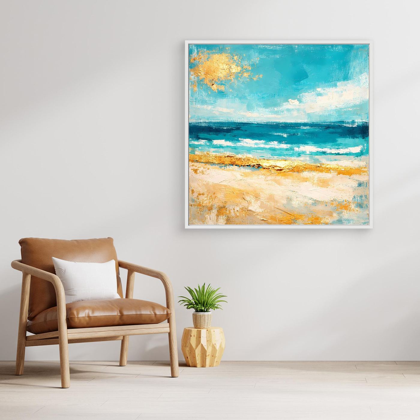 Leinwand Karibischer Traumstrand in Türkis | Abstraktes Meer Wandbild Gold