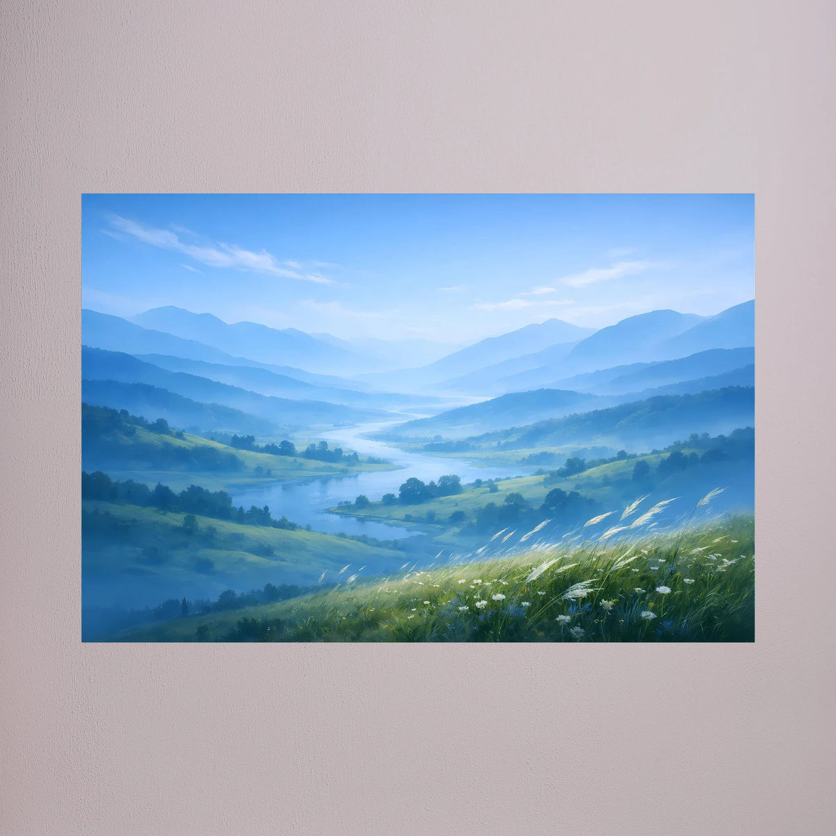 Querformatiges Poster mit Berglandschaft im Nebeltal