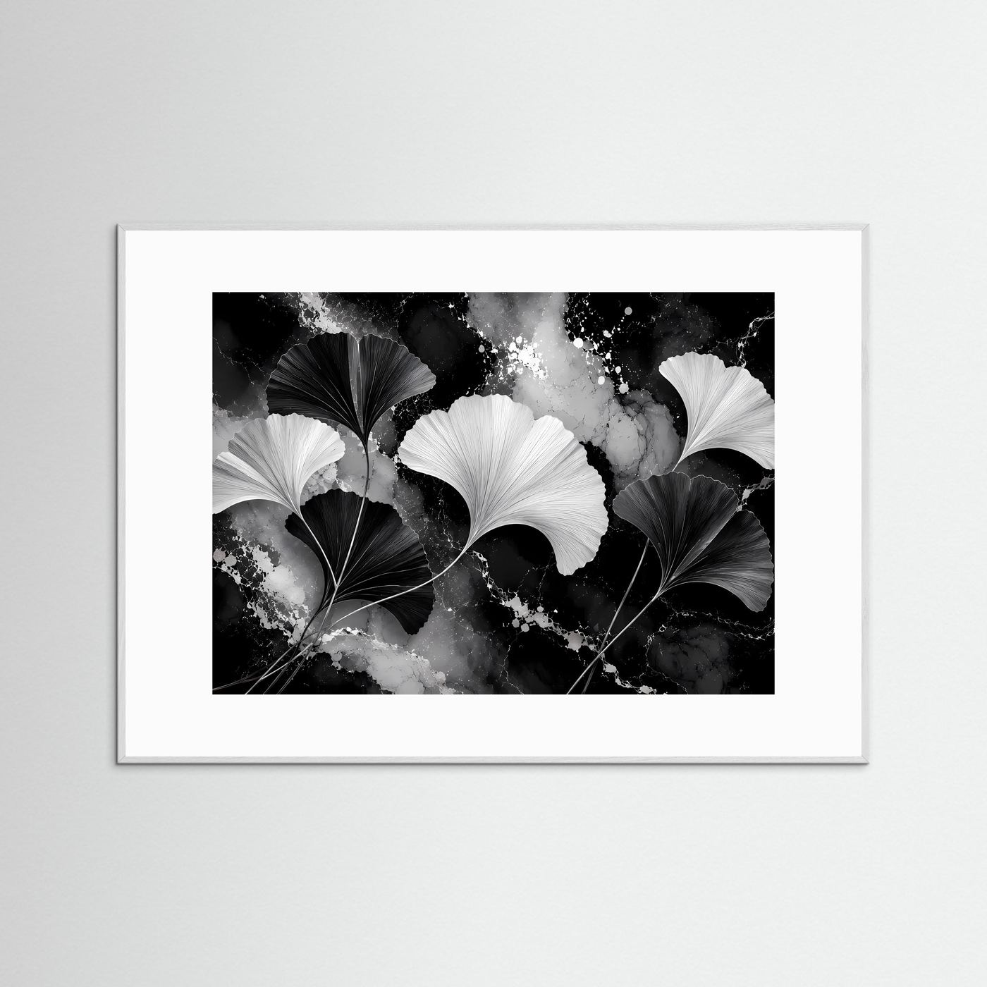 Ginkgo Blätter Poster Schwarz Weiß | Moderne Botanische Wandkunst | Elegantes Abstraktes Natur Wandbild | Minimalistische Kunst