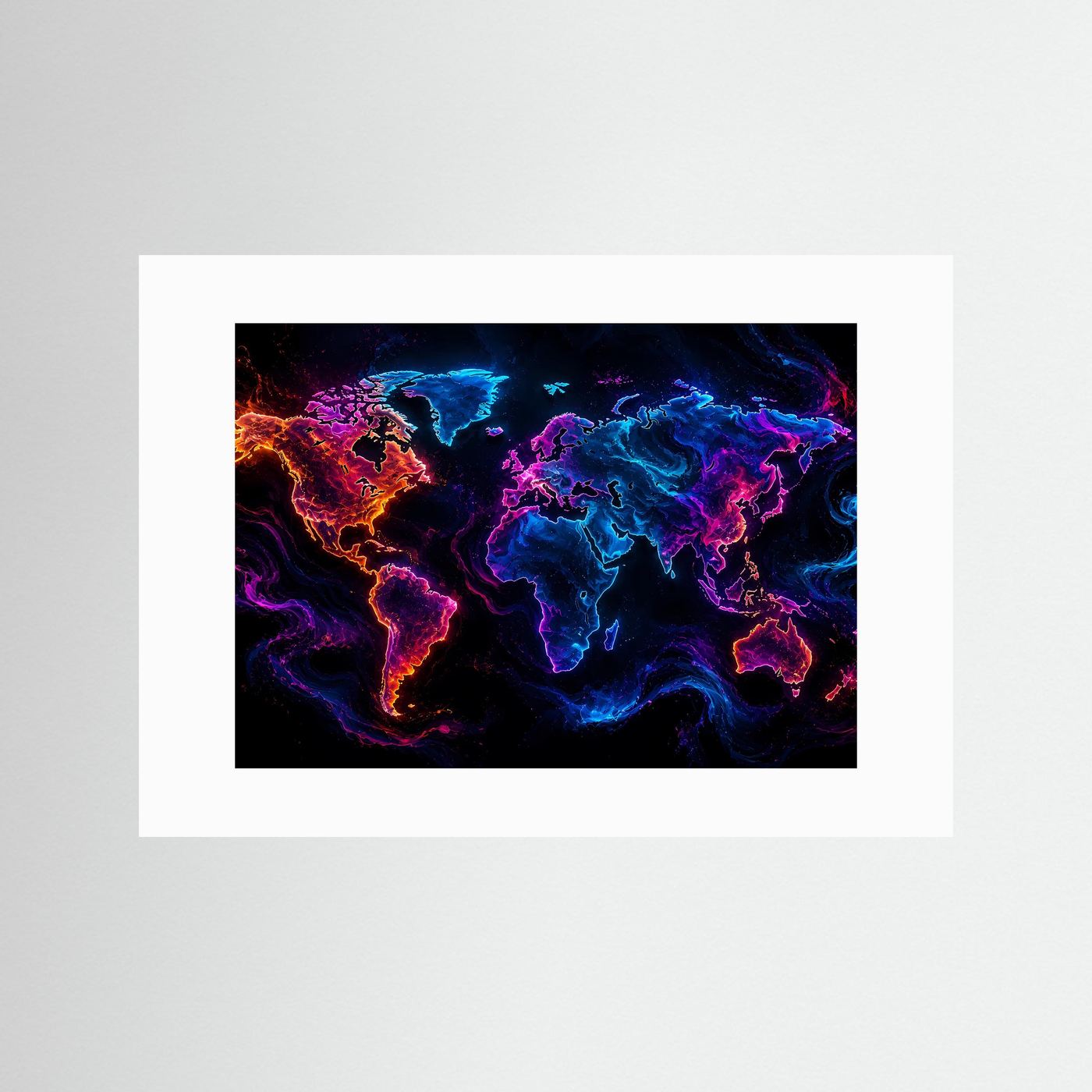 Weltkarte Poster | Neon Weltkarte Wandbild | Moderne World Map Kunst | Abstrakte Landkarte | Futuristische Wanddekoration