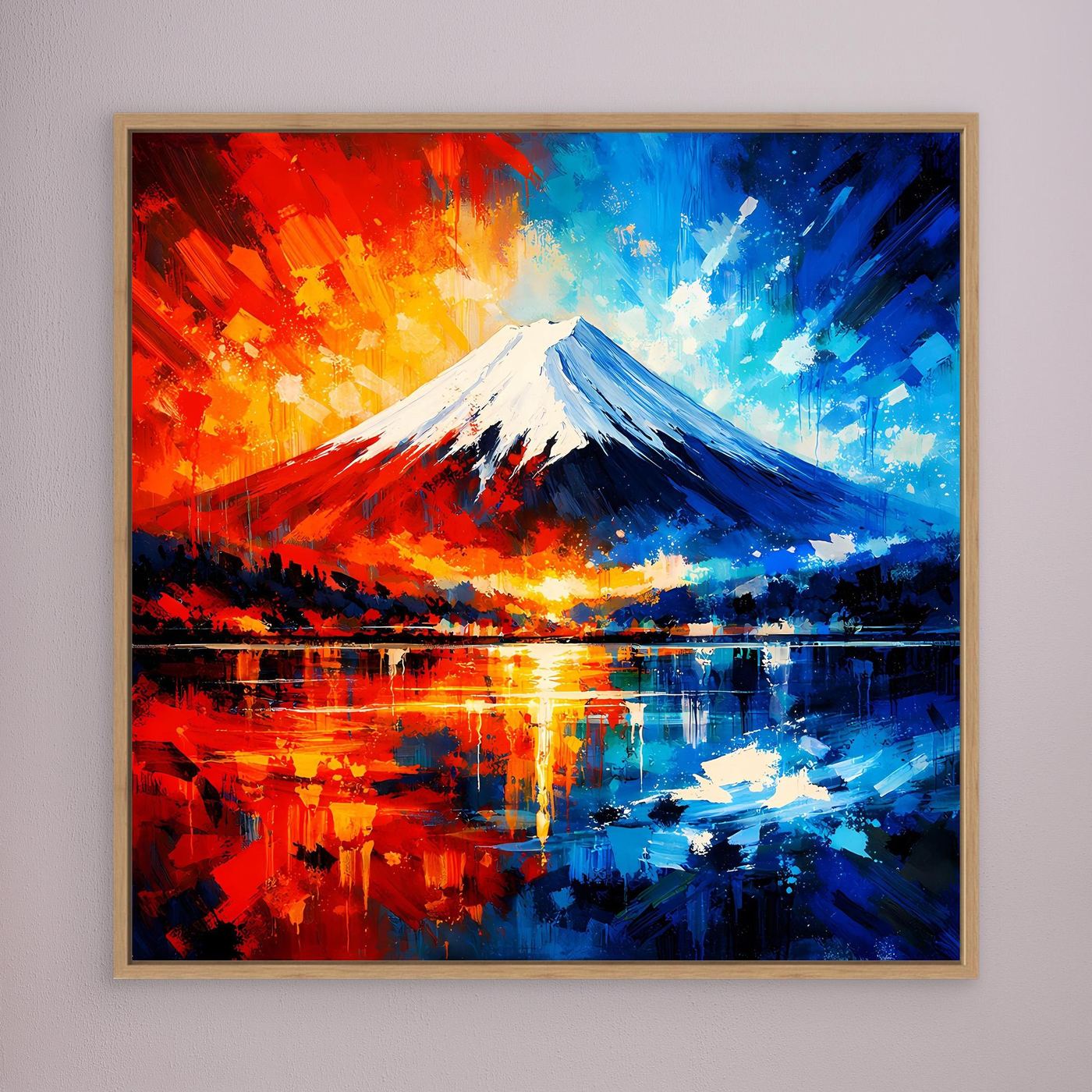 Leinwand Majestätischer Mount Fuji im Feuer- und Eis-Kontrast | Abstraktes Japan Wandbild