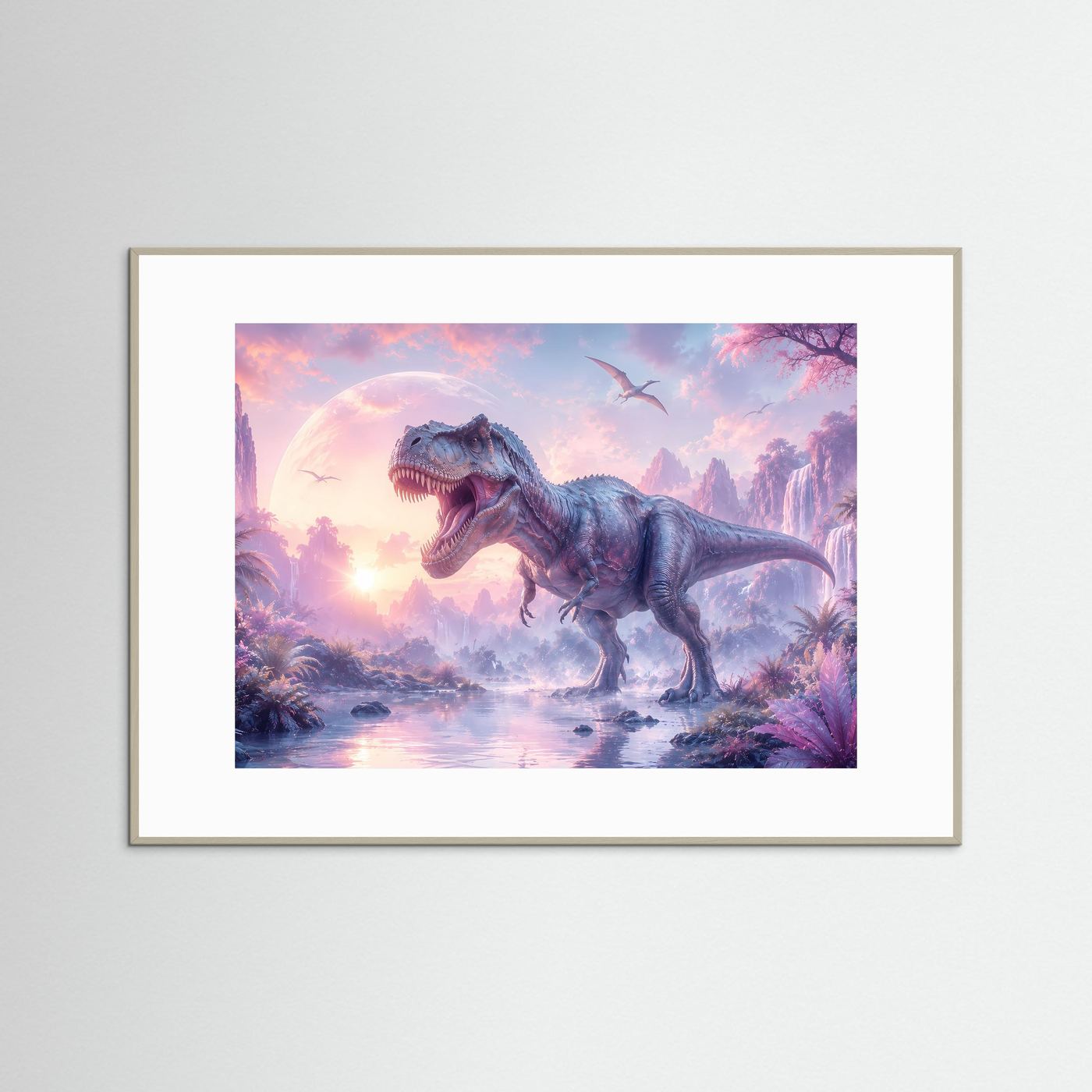 T-Rex im Pastell-Dschungel | Fantastische Dinosaurier Landschaft