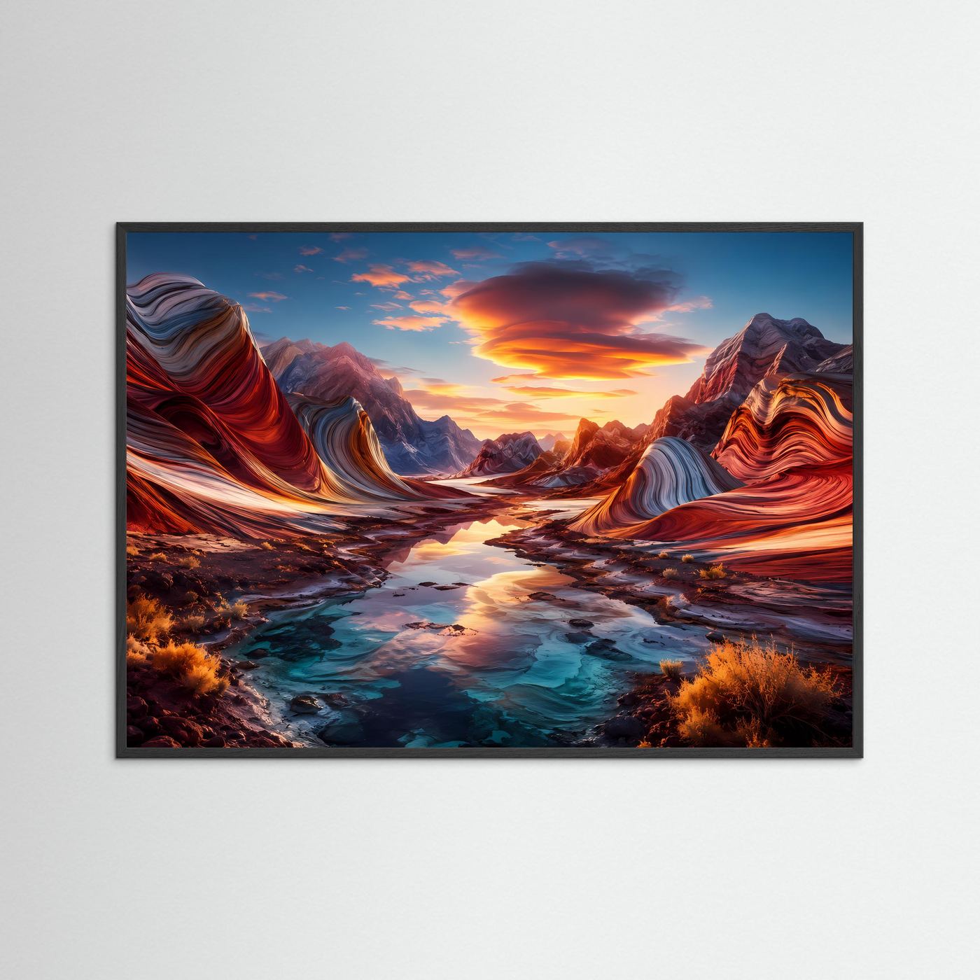 Abstrakte Canyon Landschaft Poster | Surreale Berglandschaft Wandbild | Farbenfrohe Natur Kunst | Modernes Panorama | Premium Leinwand Wall Art
