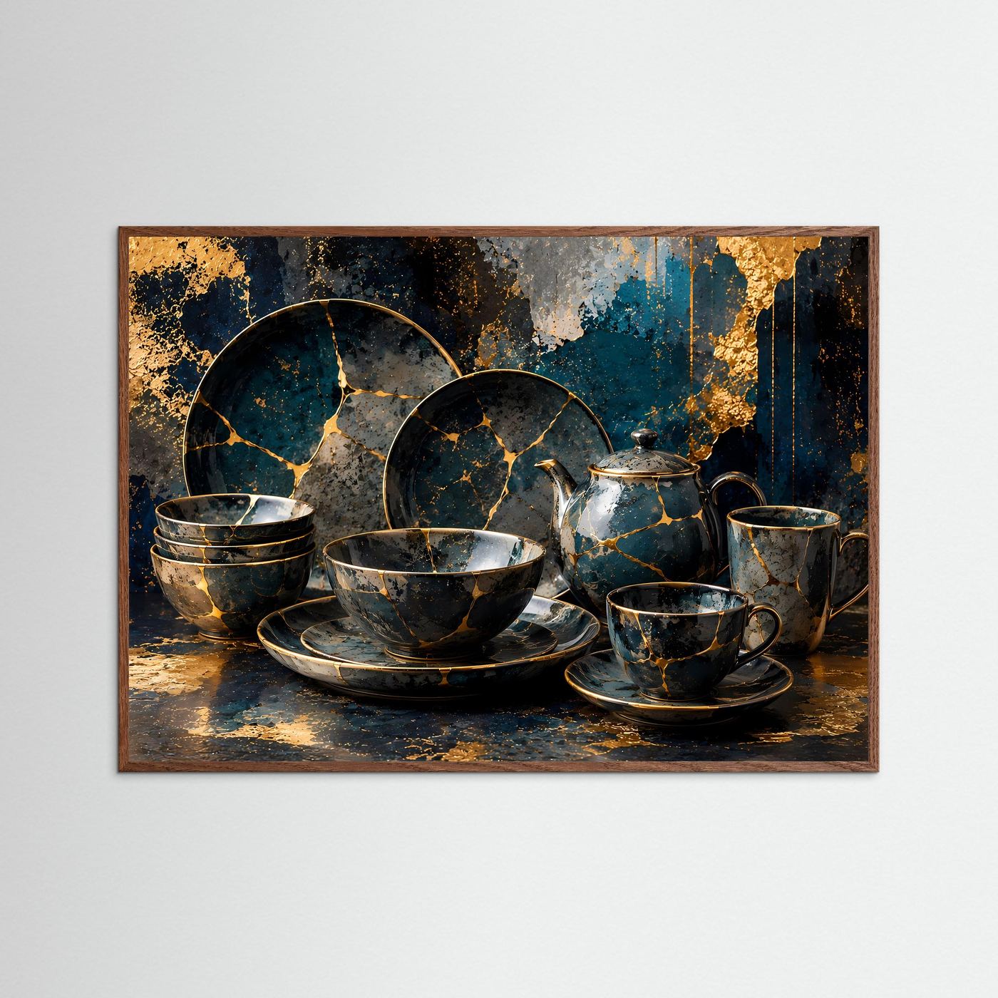 Kintsugi Ästhetik | Elegantes Geschirr & Marmor Poster mit Gold-Akzenten