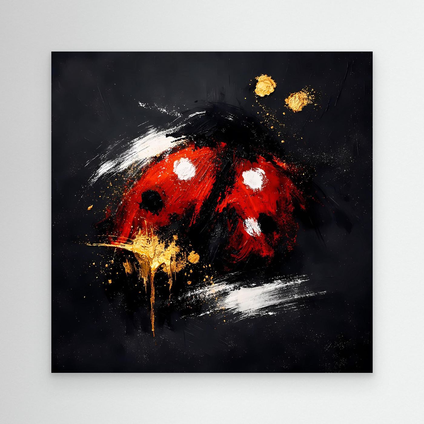 Leinwand Abstrakter Marienkäfer in Rot und Gold | Modernes Tier Wandbild