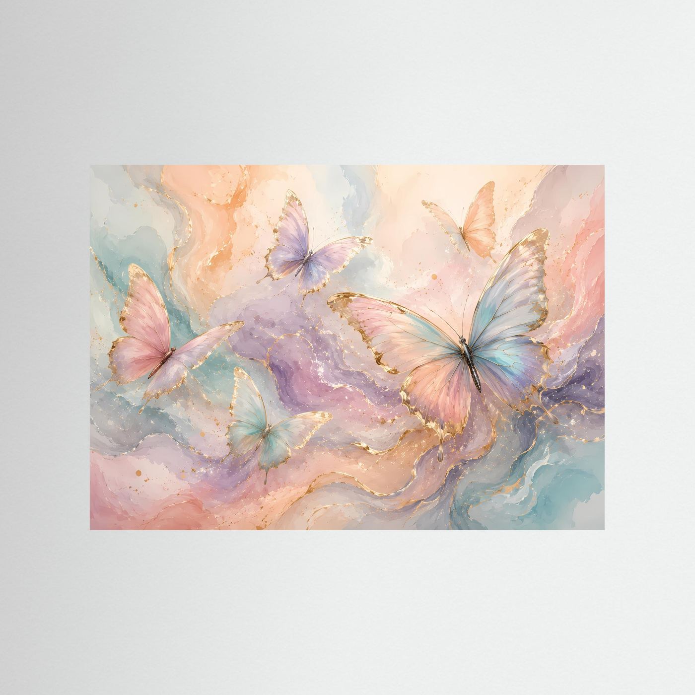 Pastell Schmetterlinge Poster | Elegante Schmetterlingskunst in Rosa Blau Gold | Moderne Aquarell Wanddekoration | Abstrakter Kunstdruck