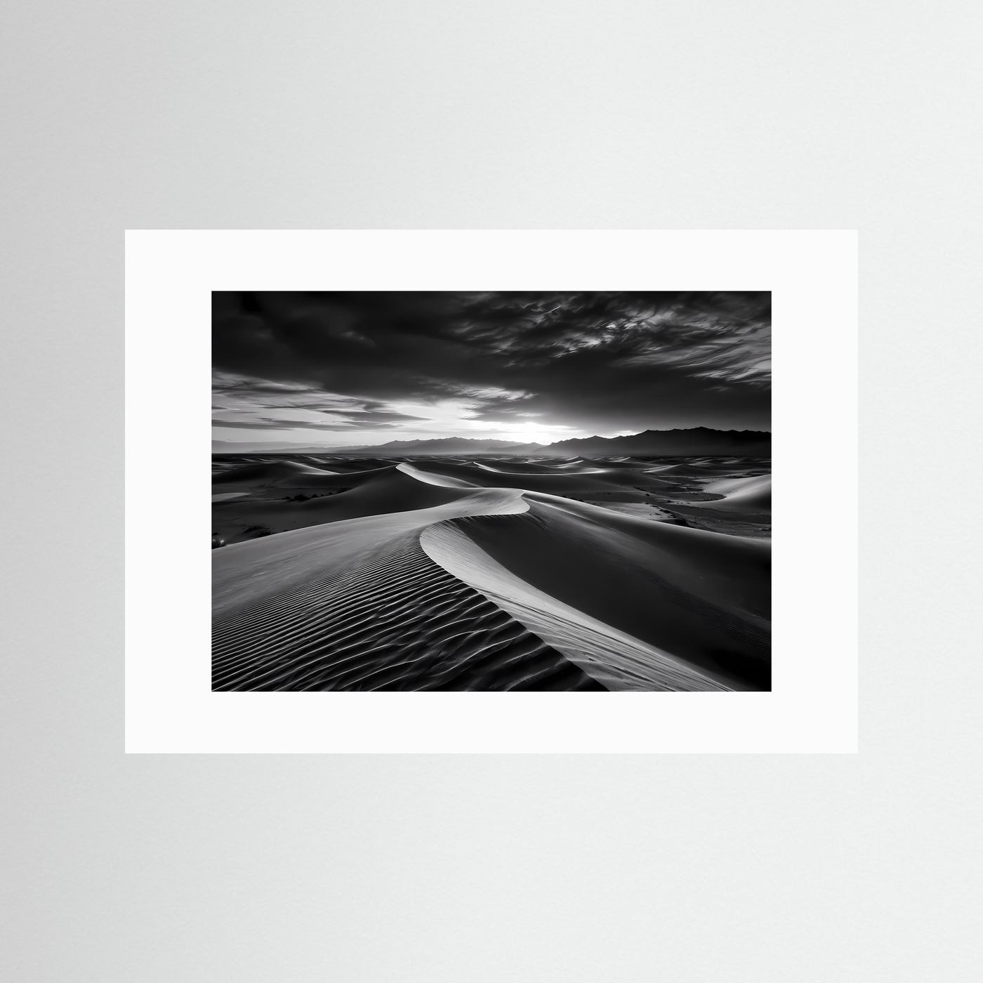 Wüsten Poster Schwarz Weiß | Minimalistische Dünen Landschaft | Moderne Fine Art Wandkunst | Monochromes Leinwandbild | Panorama Natur | Elegante Wanddeko